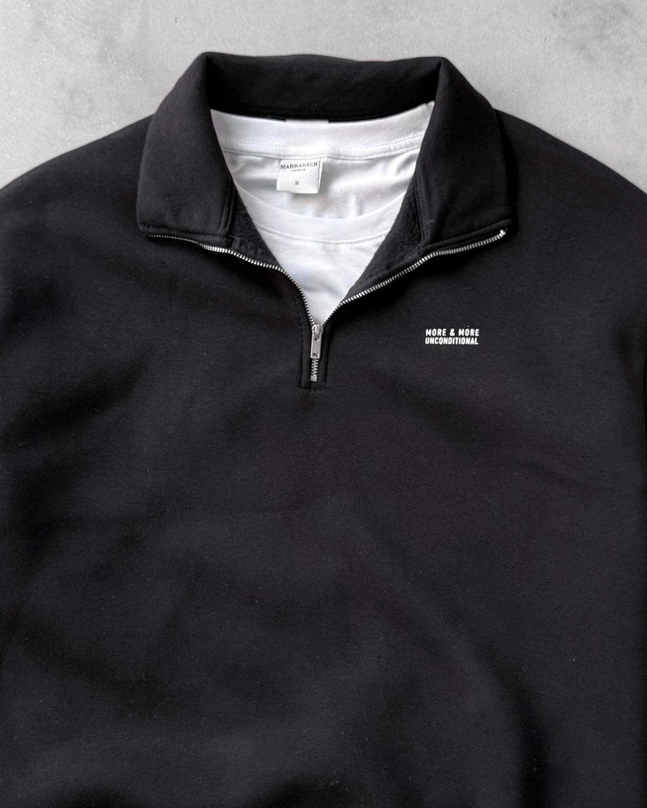 Yarım Fermuarlı Üç İplik Sweatshirt G2109 - Siyah