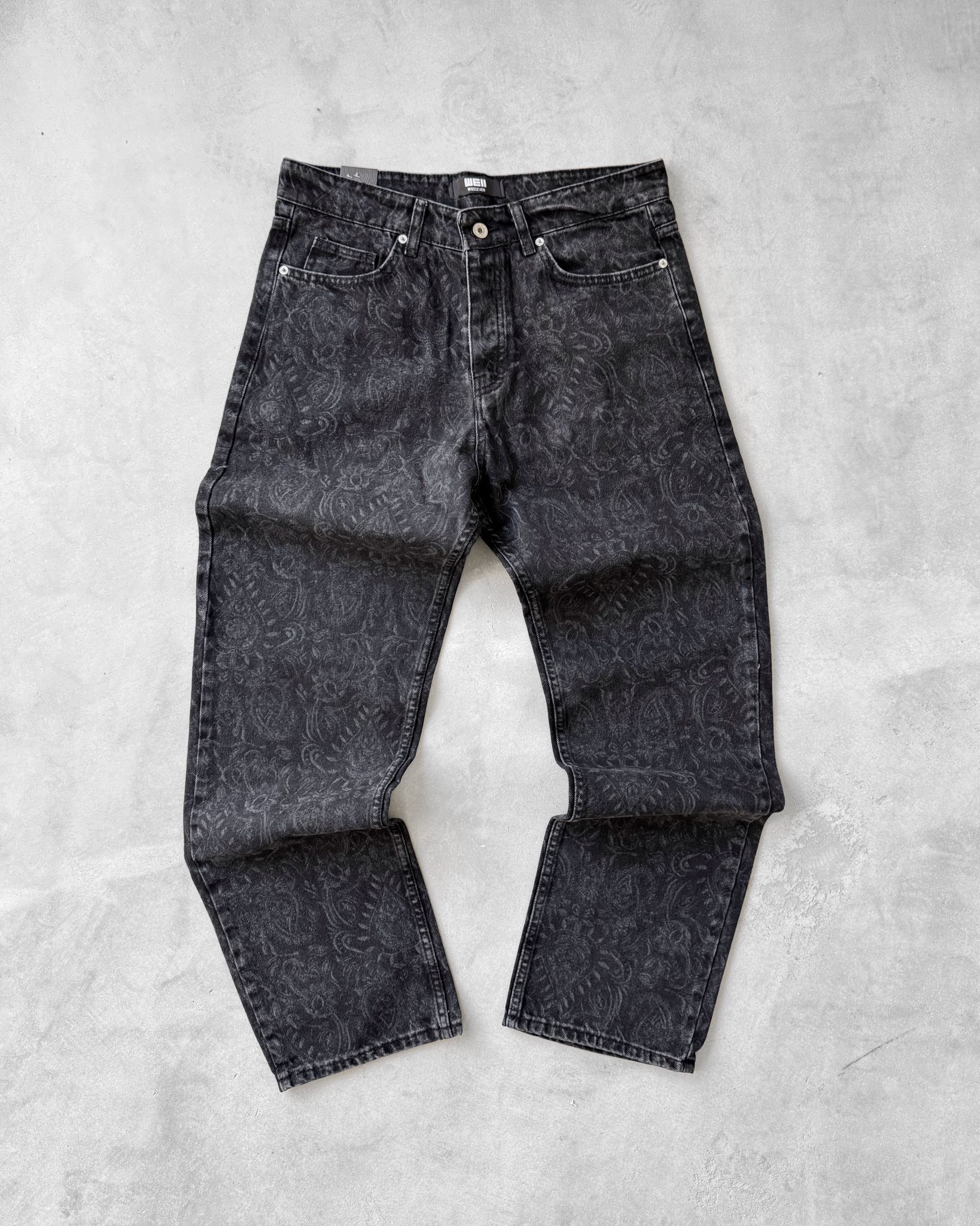 Regular Kalıp Lazer Baskı Jean G2107 - Yıkamalı Siyah