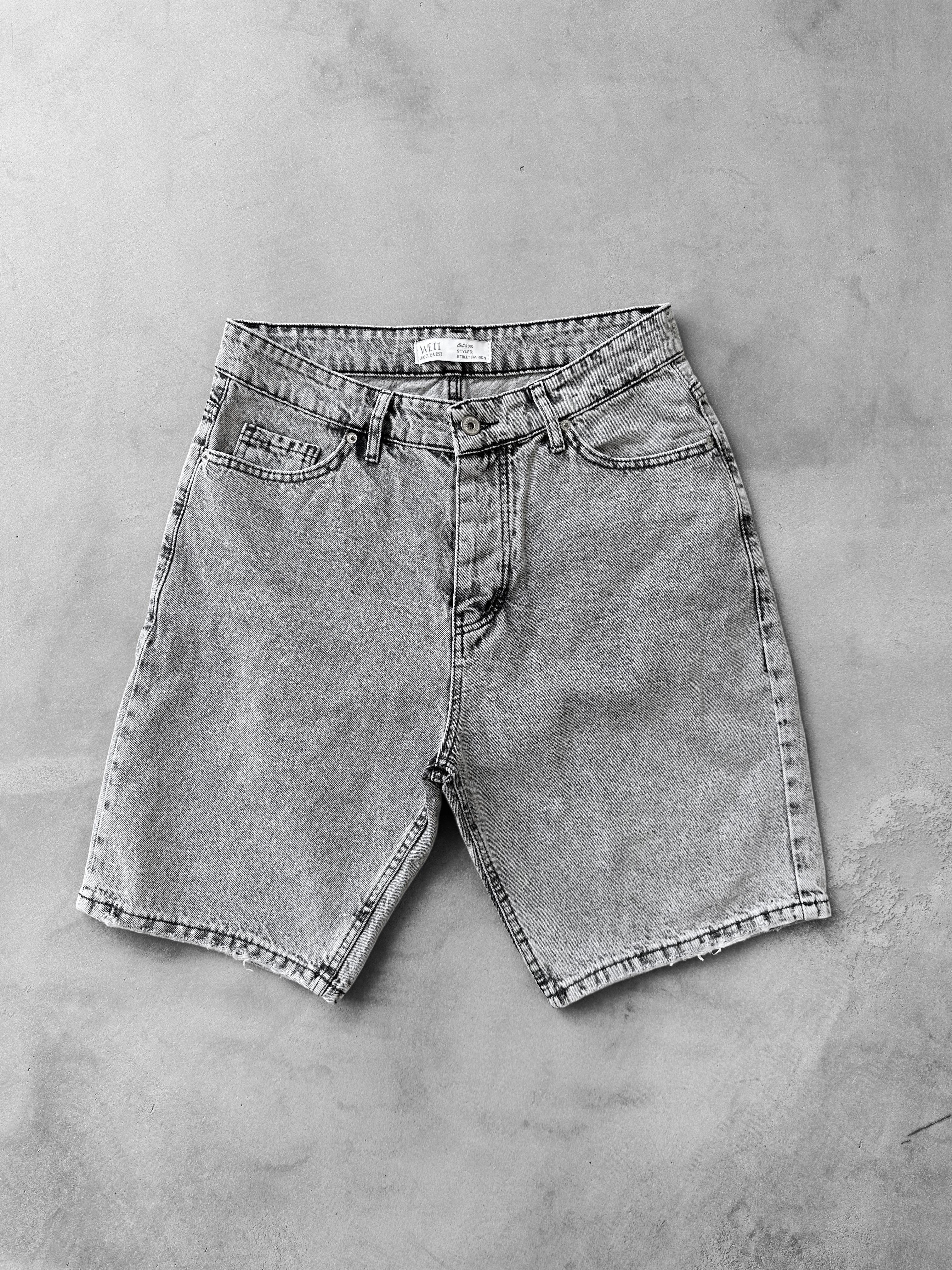Çizgili Oversize Keten Gömlek & Kot Şort  - Siyah