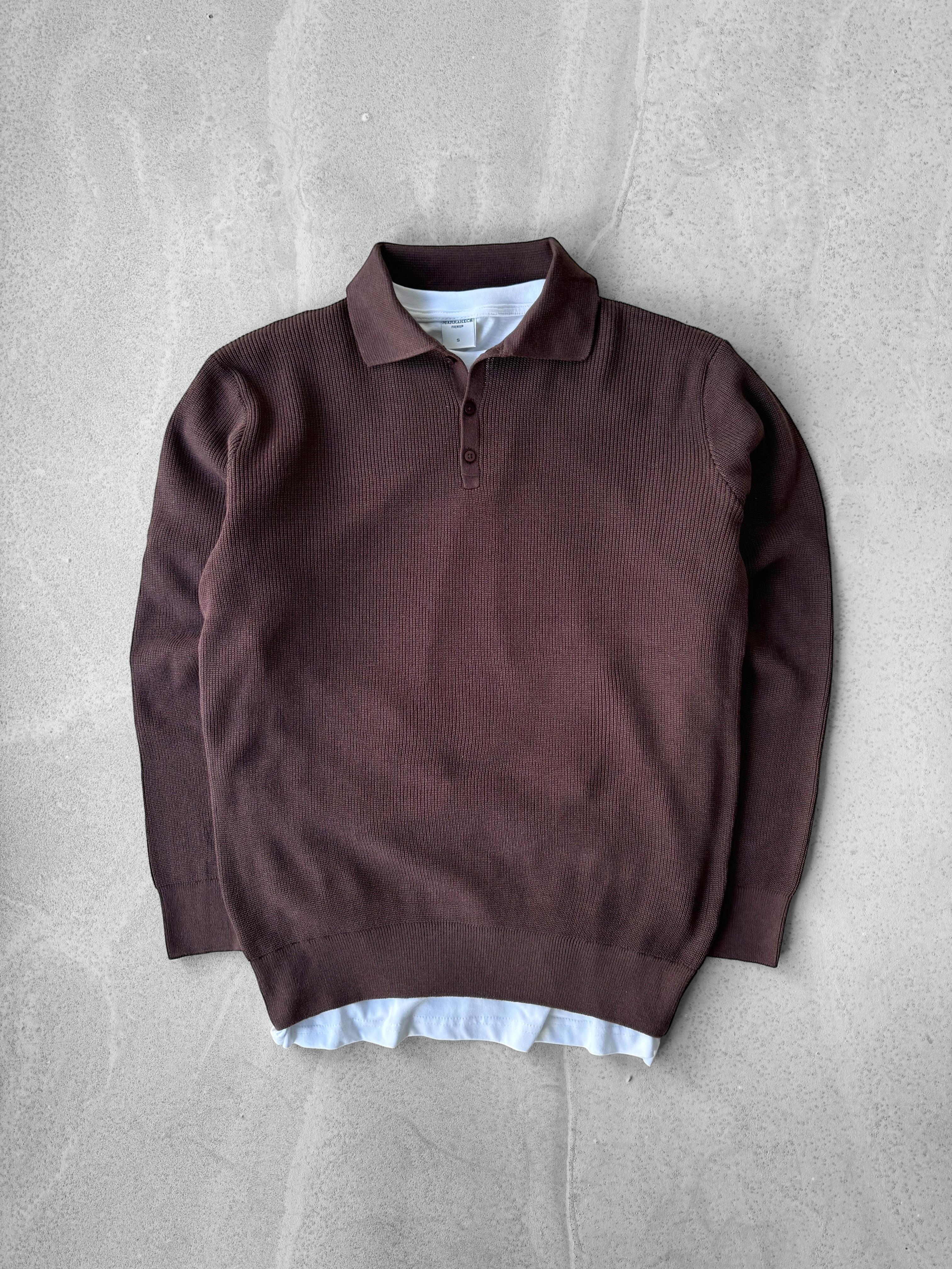 Polo Yaka Triko Sweat - Kahverengi