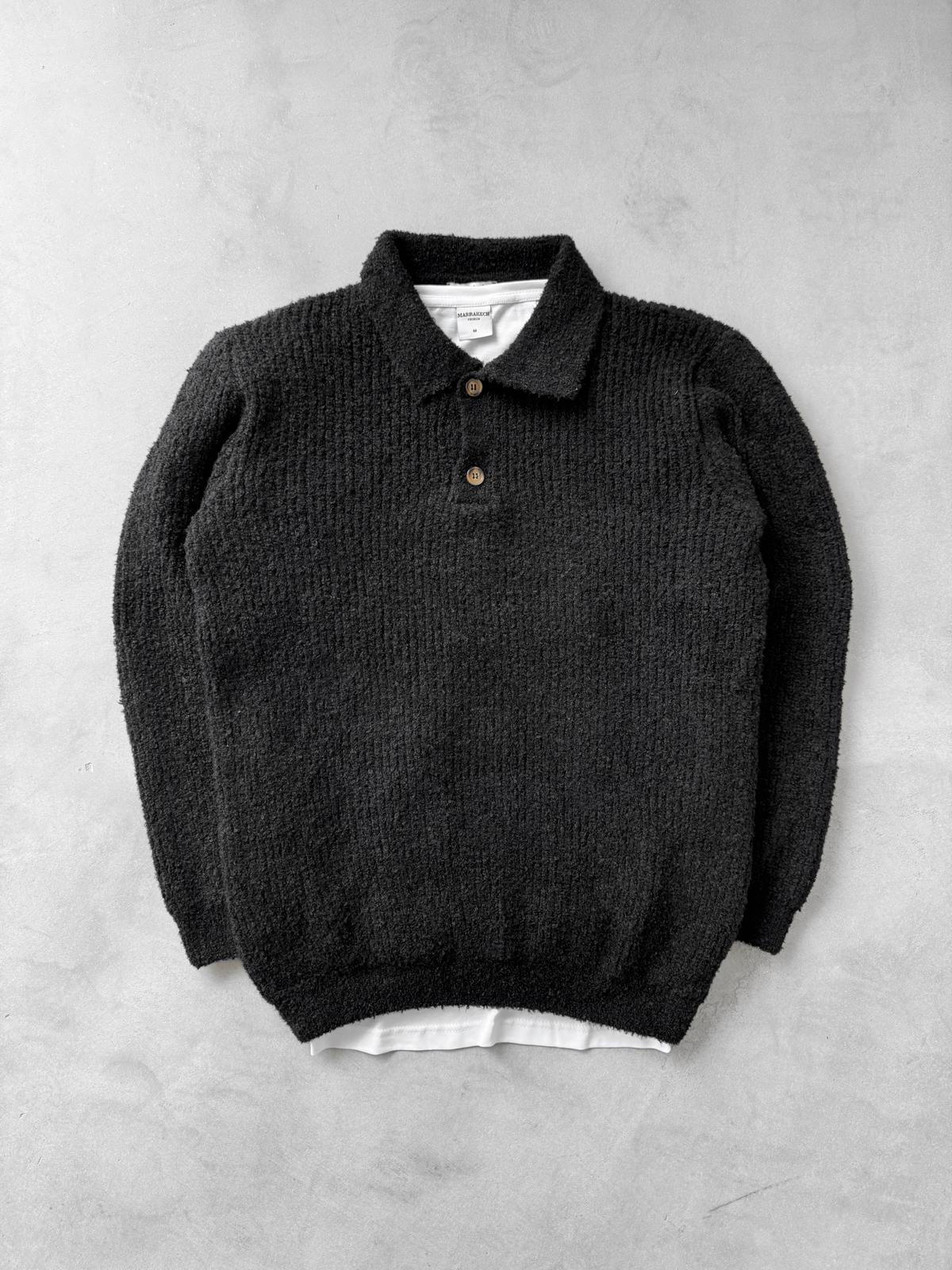 Poplin Kumaş Polo Yaka Triko G2117 - Siyah