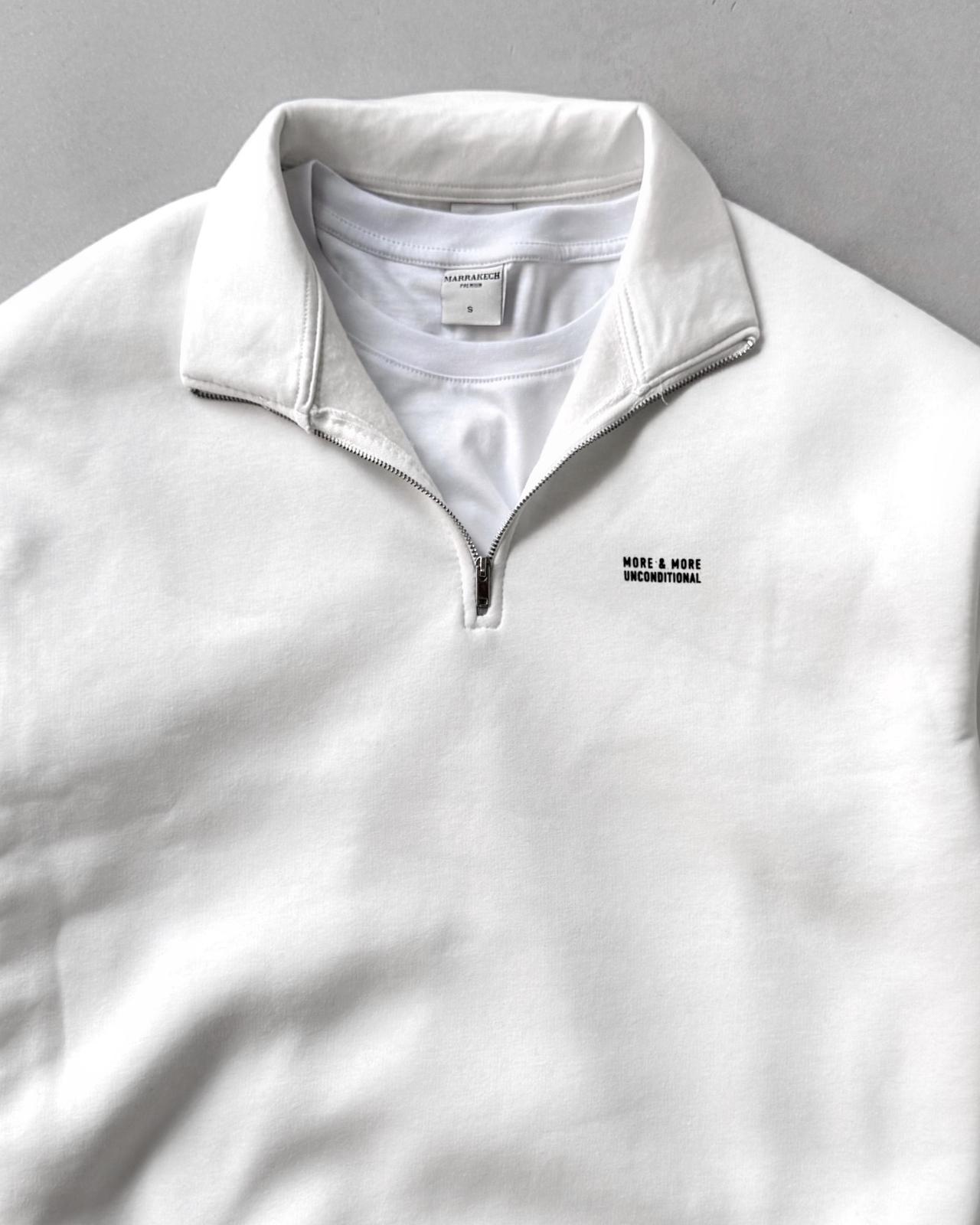 Yarım Fermuarlı Üç İplik Sweatshirt G2109 - Beyaz