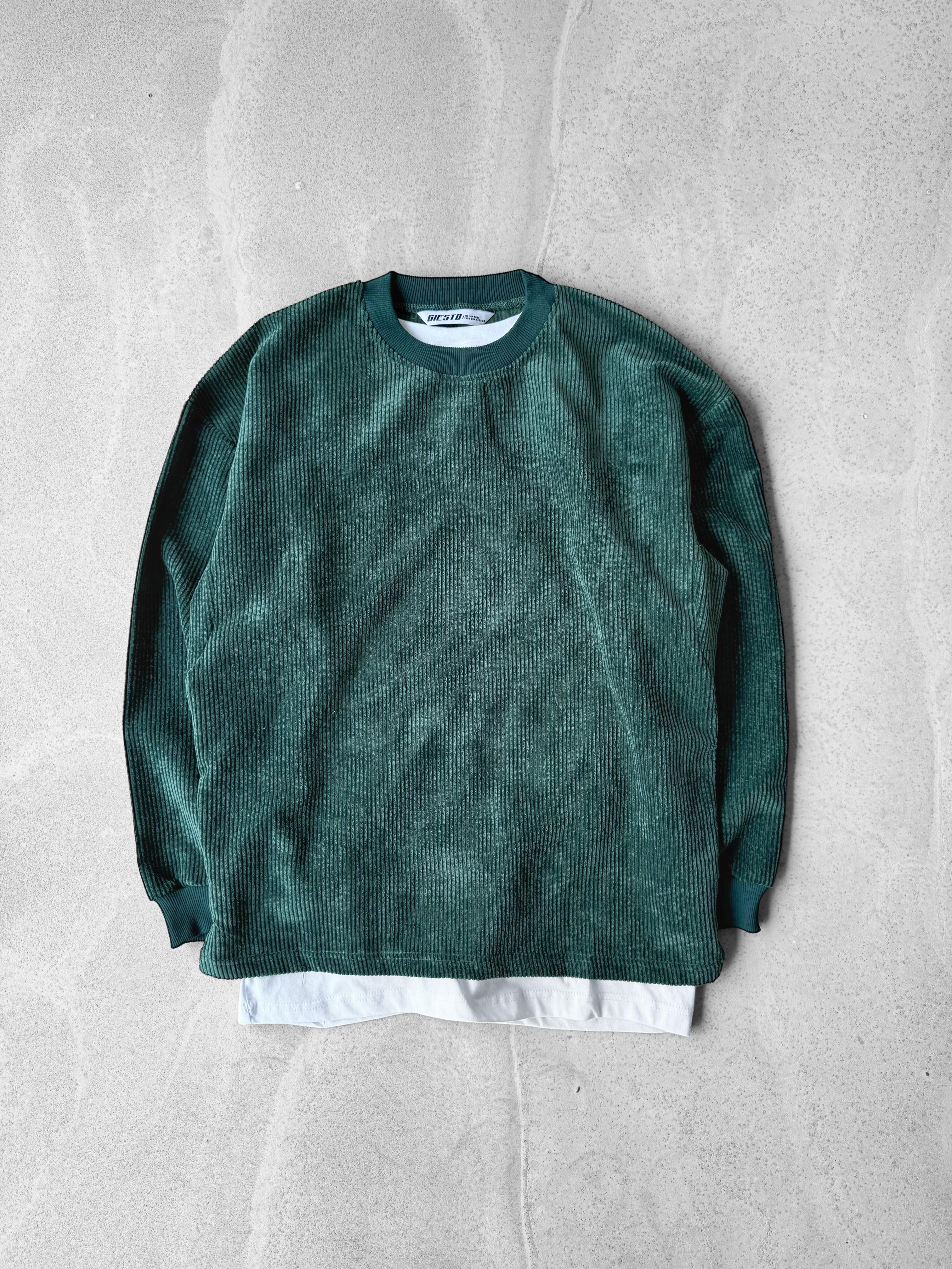 Oversize Kadife Sweatshirt - Yeşil