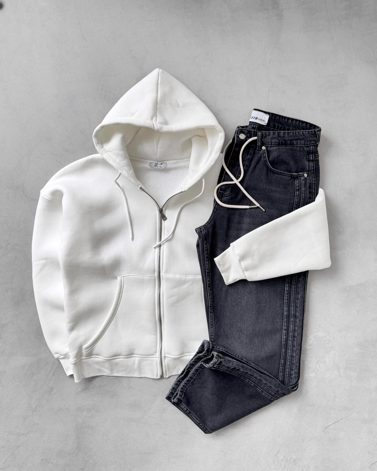 Üç İplik Şardonlu Zip & Bağcıklı Regular Kot Pantolon G2080