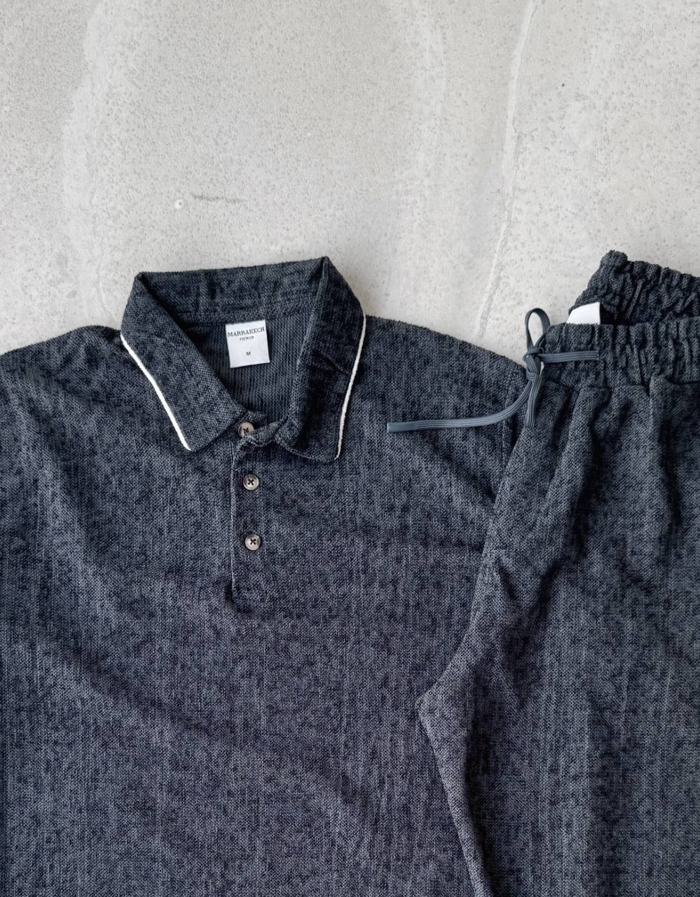 Havlu Kumaş Oversize Triko Tişört & Kombin Pantolonu - Gri