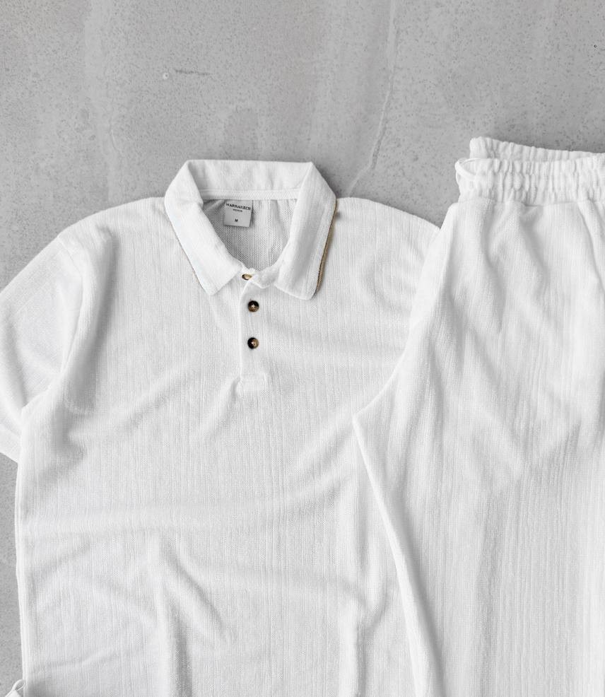 Havlu Kumaş Oversize Triko Tişört & Kombin Pantolonu - Beyaz