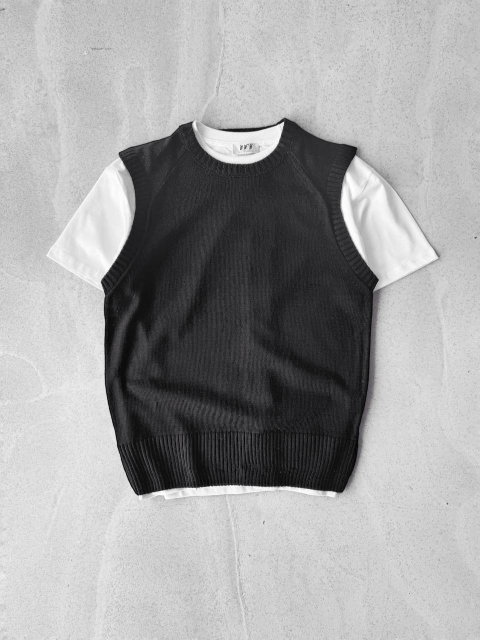 Oversize Triko Süveter & Müslin Kumaş Keten Pantolon - Siyah