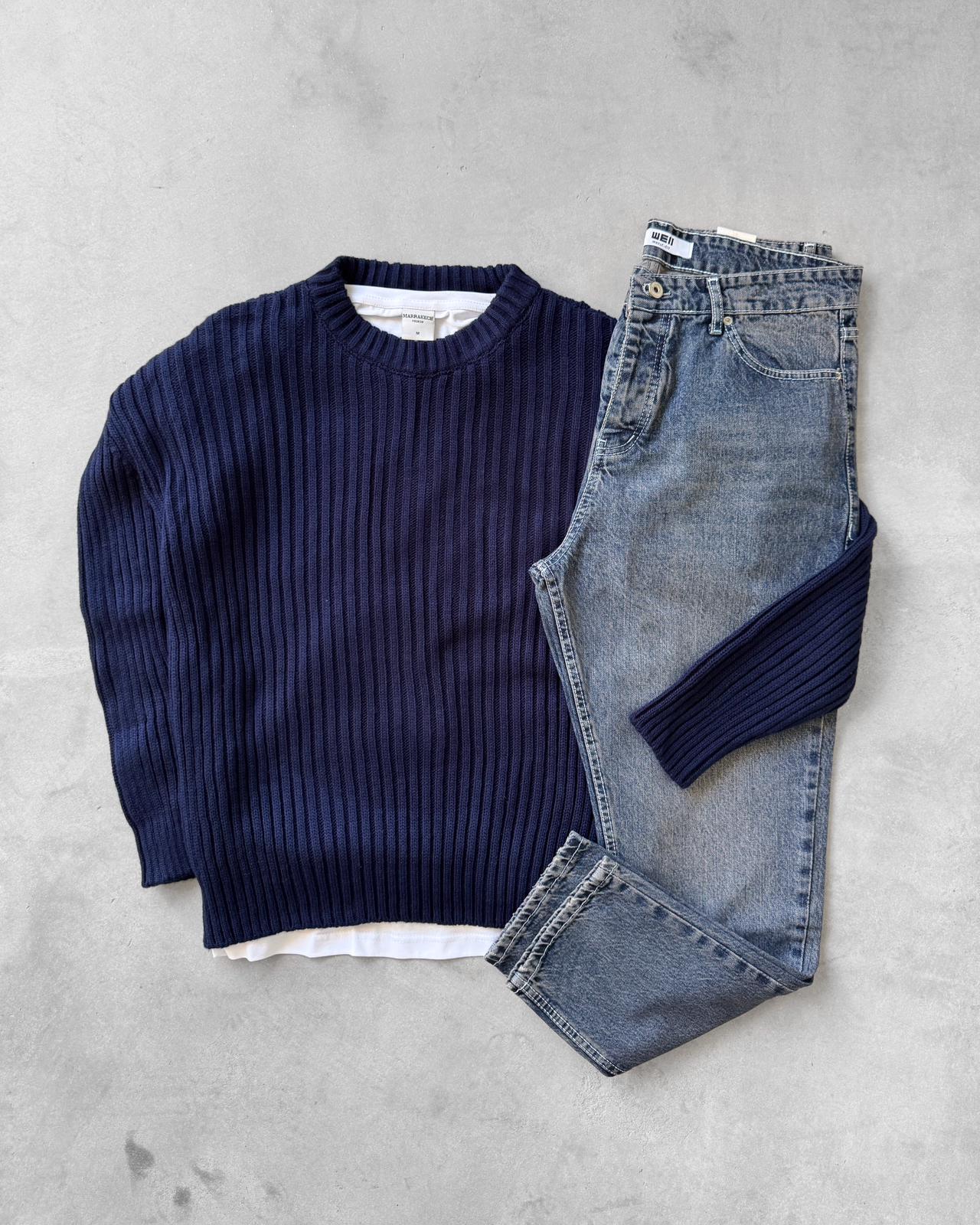 Bisiklet Yaka Triko Kazak & Regular Kot Pantolon G2110 - Lacivert