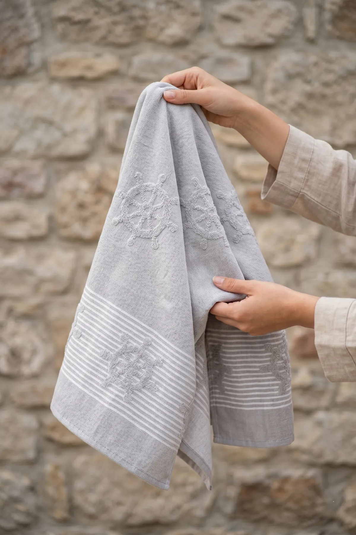 Cotton Collection Bukle Plaj Havlusu Çark Gri