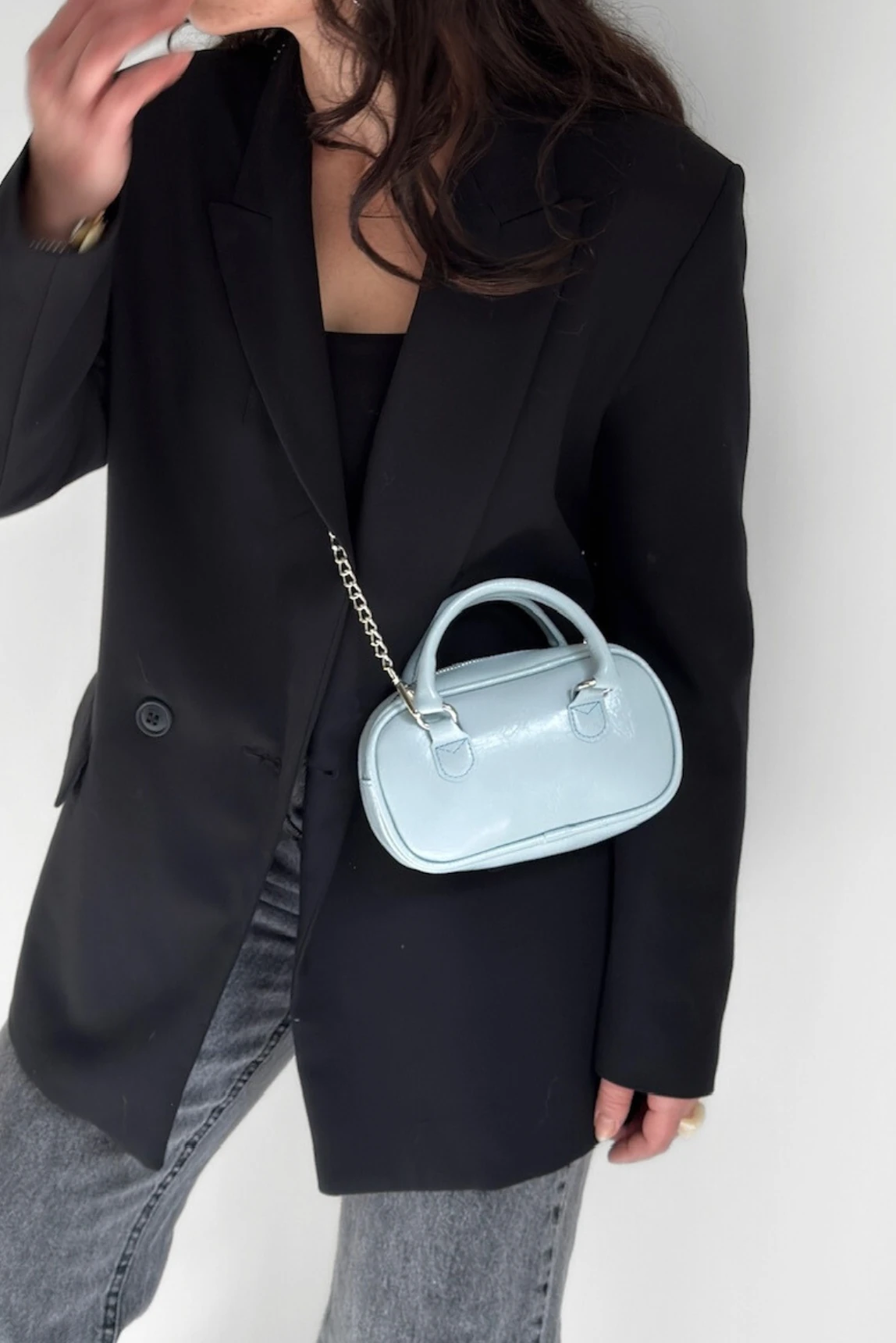 Candy Zincir Askılı Parlak Suni Deri Küçük El ve Omuz Çantası