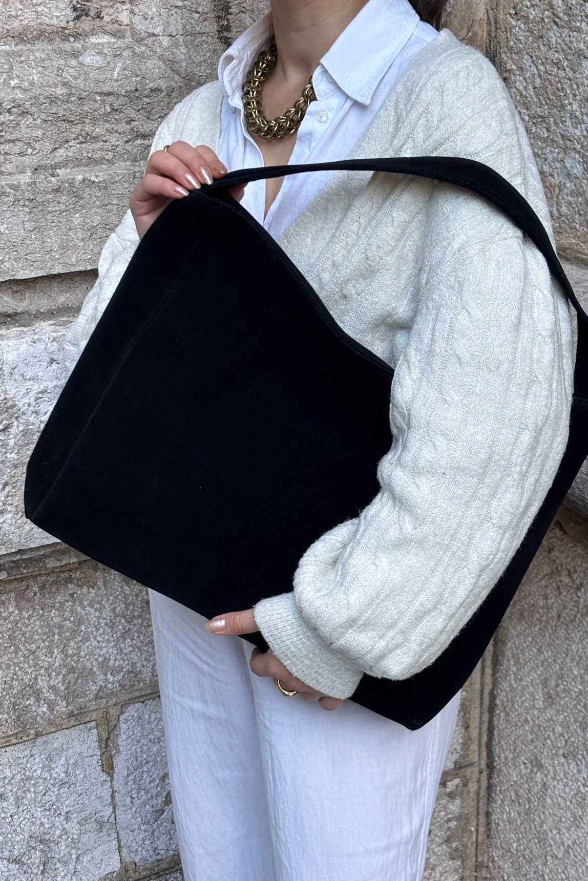 Süet Creme Salaş Görünümlü Shopper Çanta