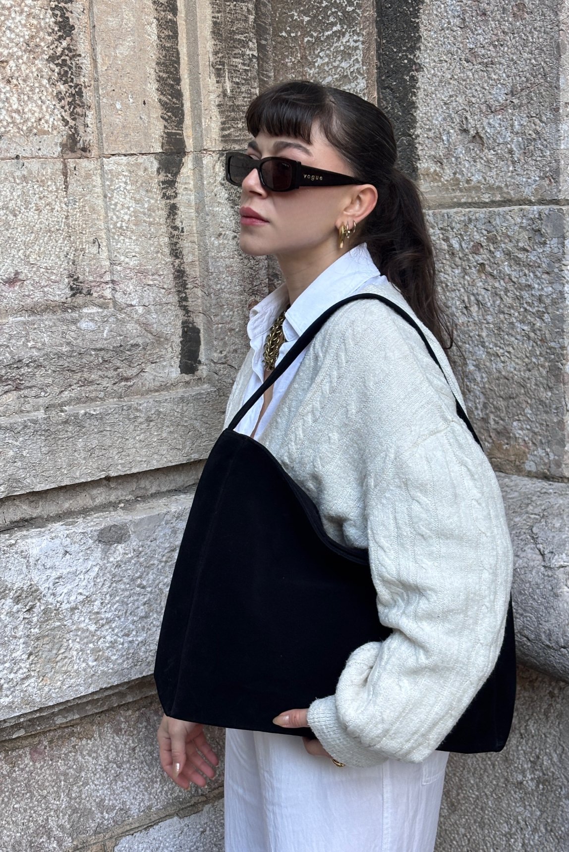 Süet Creme Salaş Görünümlü Shopper Çanta