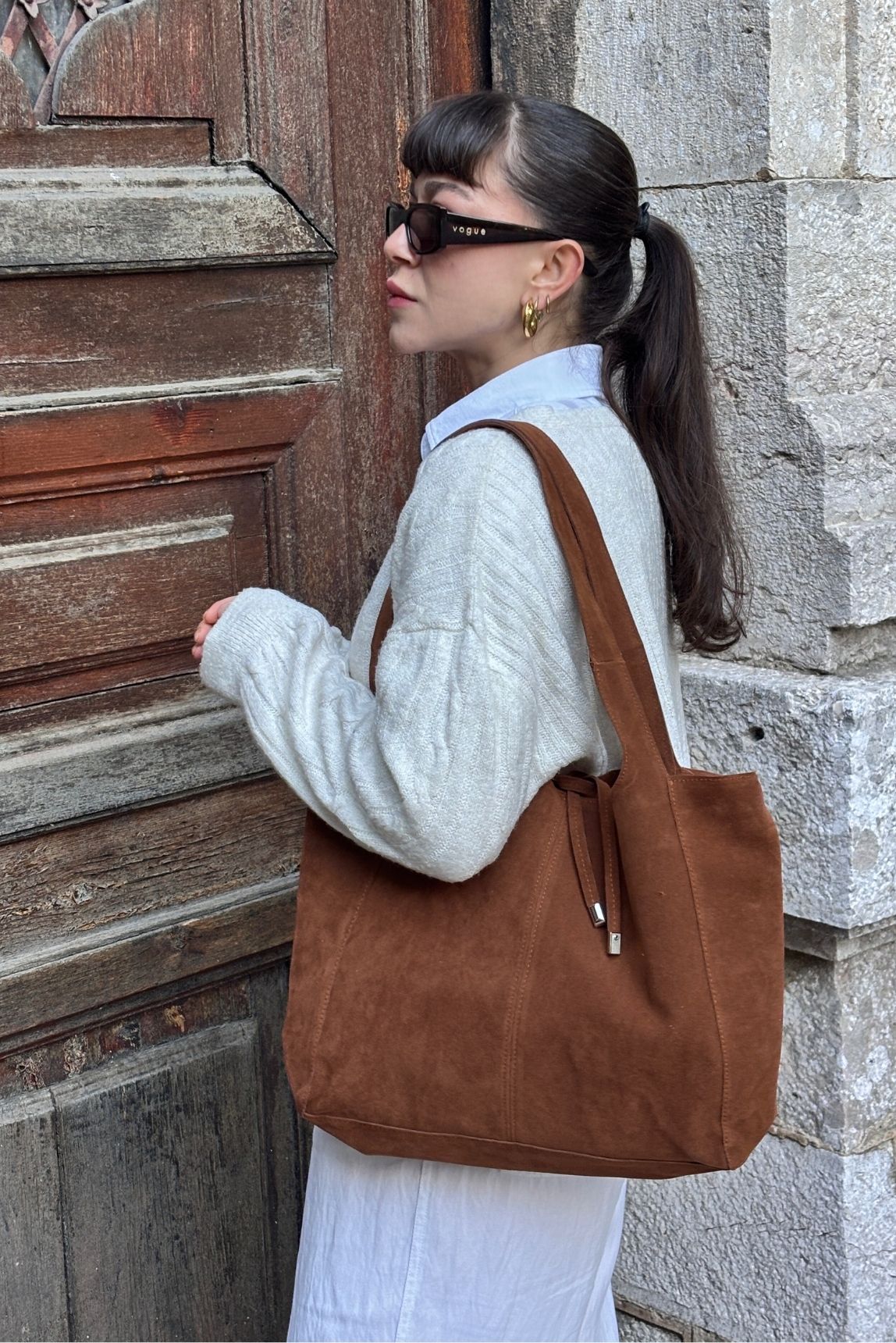 Sophia Süet Shopper Çanta - taba