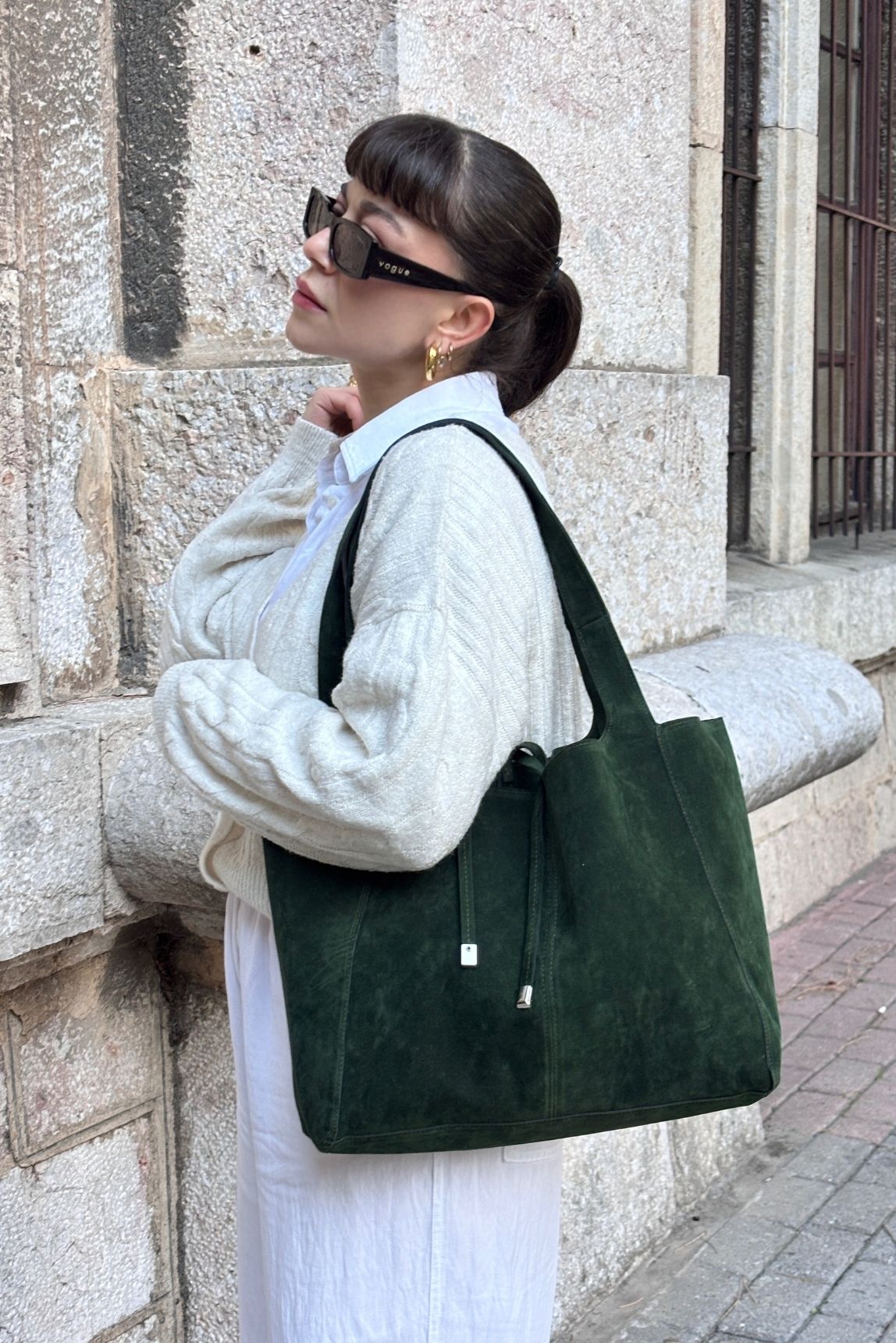 Sophia Süet Shopper Çanta - haki