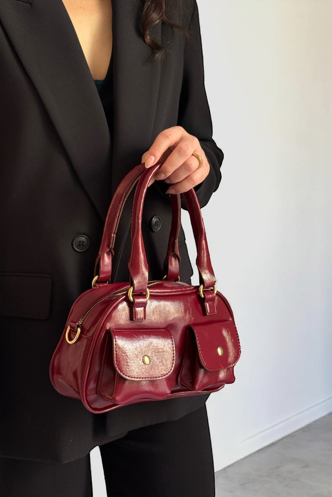 Polente Retro Detaylı Ayarlanabilir Askılı Omuz Çantası - bordo