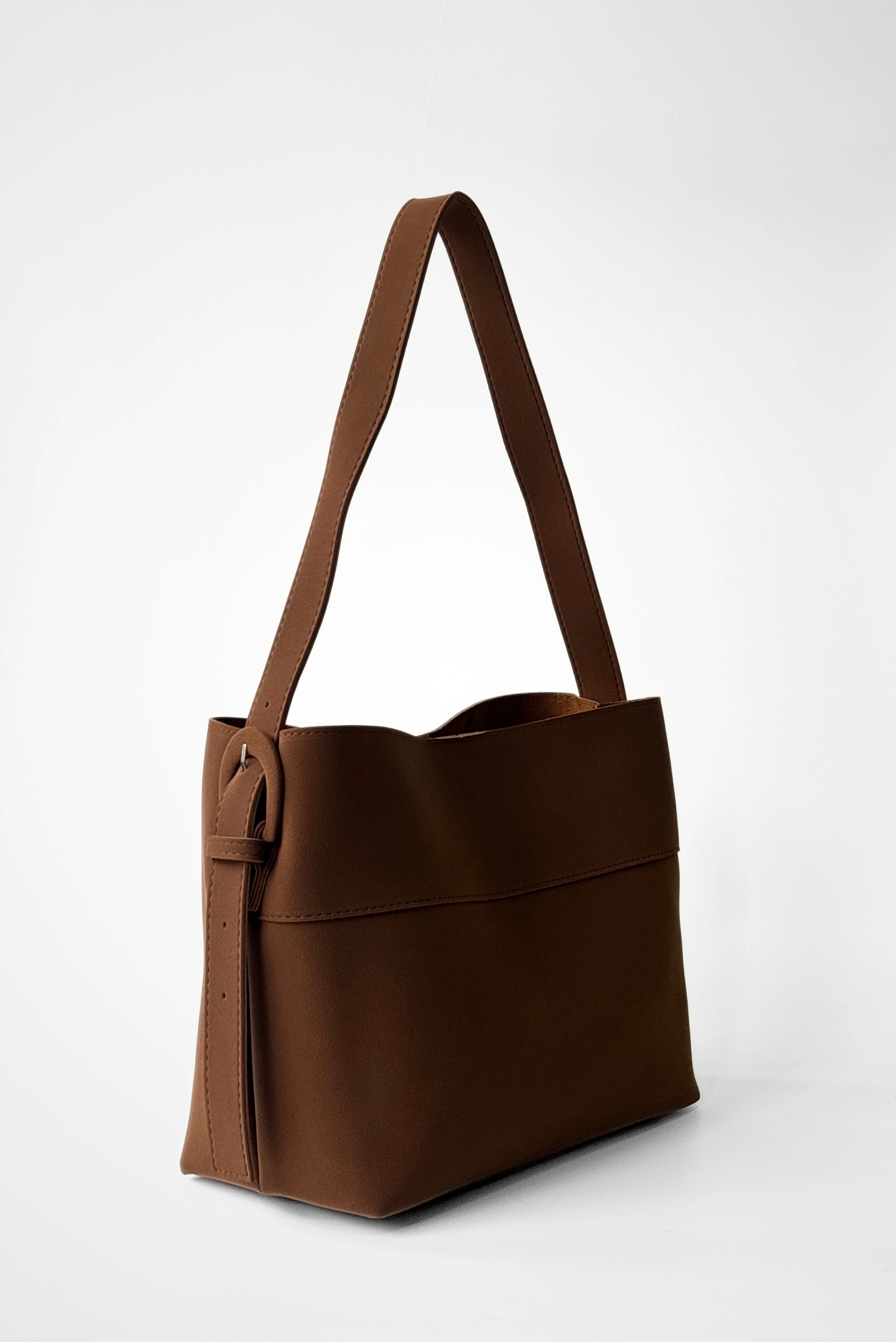 Tera Süet Kemer Detaylı Ayarlanabilir Askılı Shopper Çanta - taba