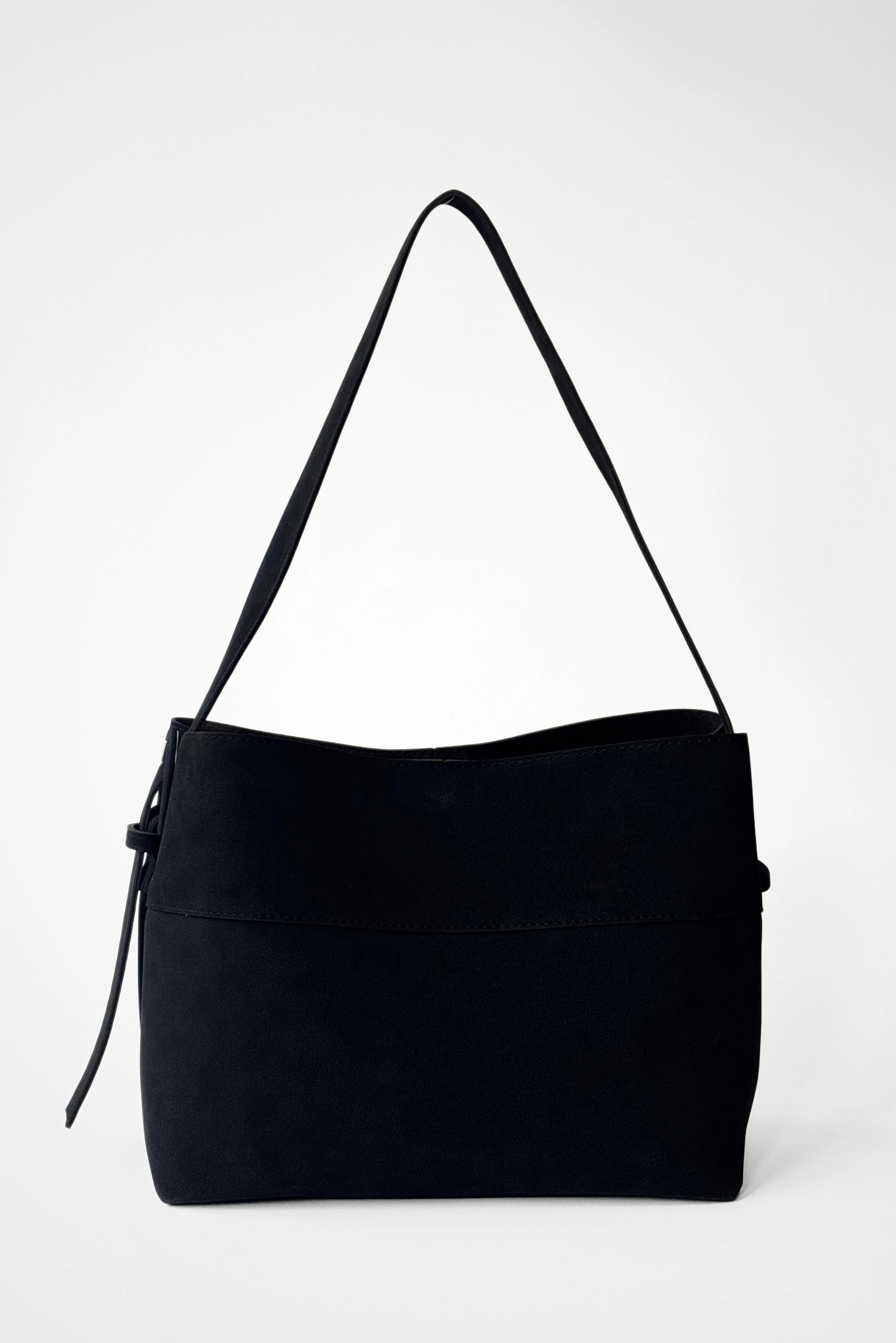 Tera Süet Kemer Detaylı Ayarlanabilir Askılı Shopper Çanta - siyah