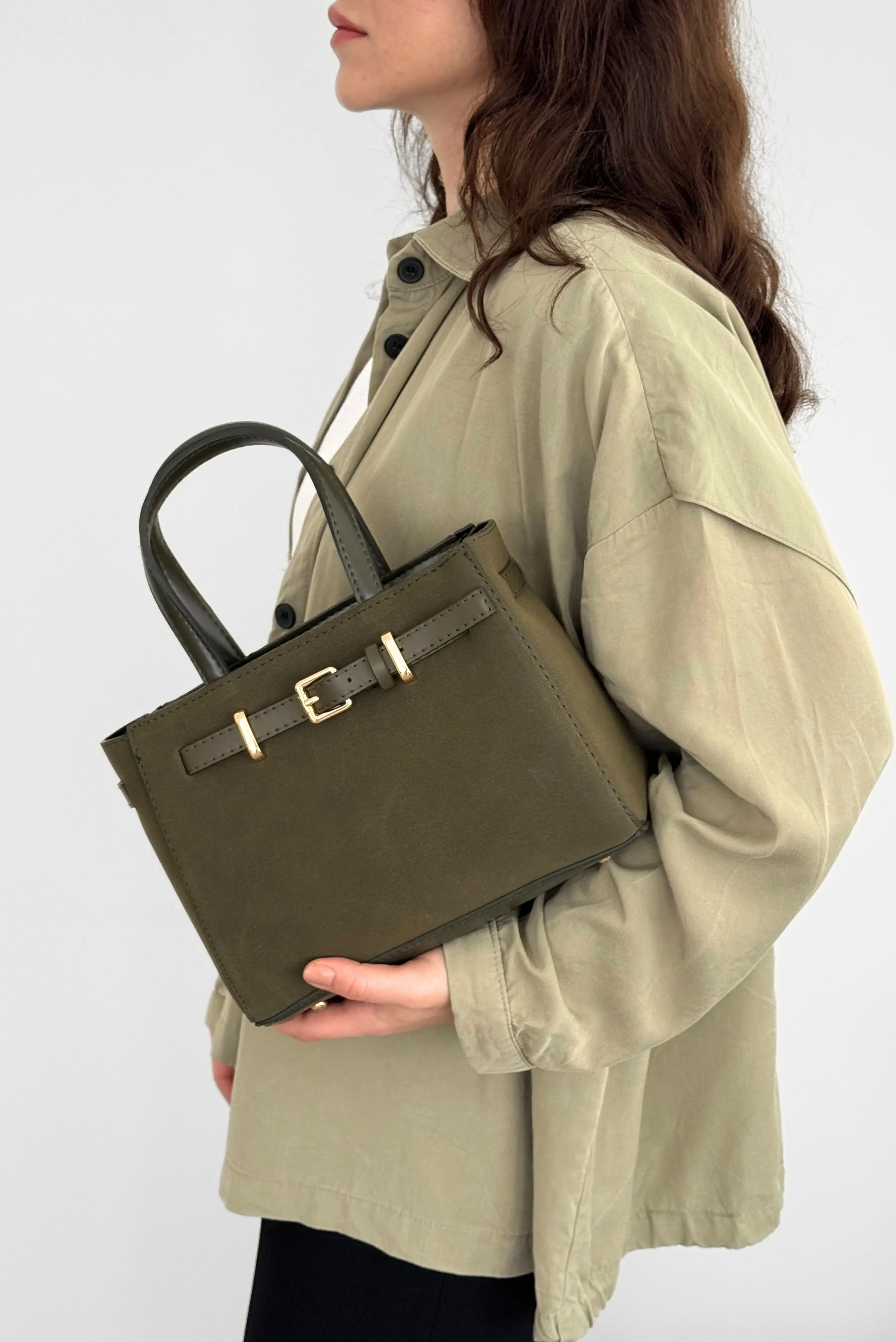 Mira Süet Çapraz Kullanımlı El ve Omuz Çantası - haki