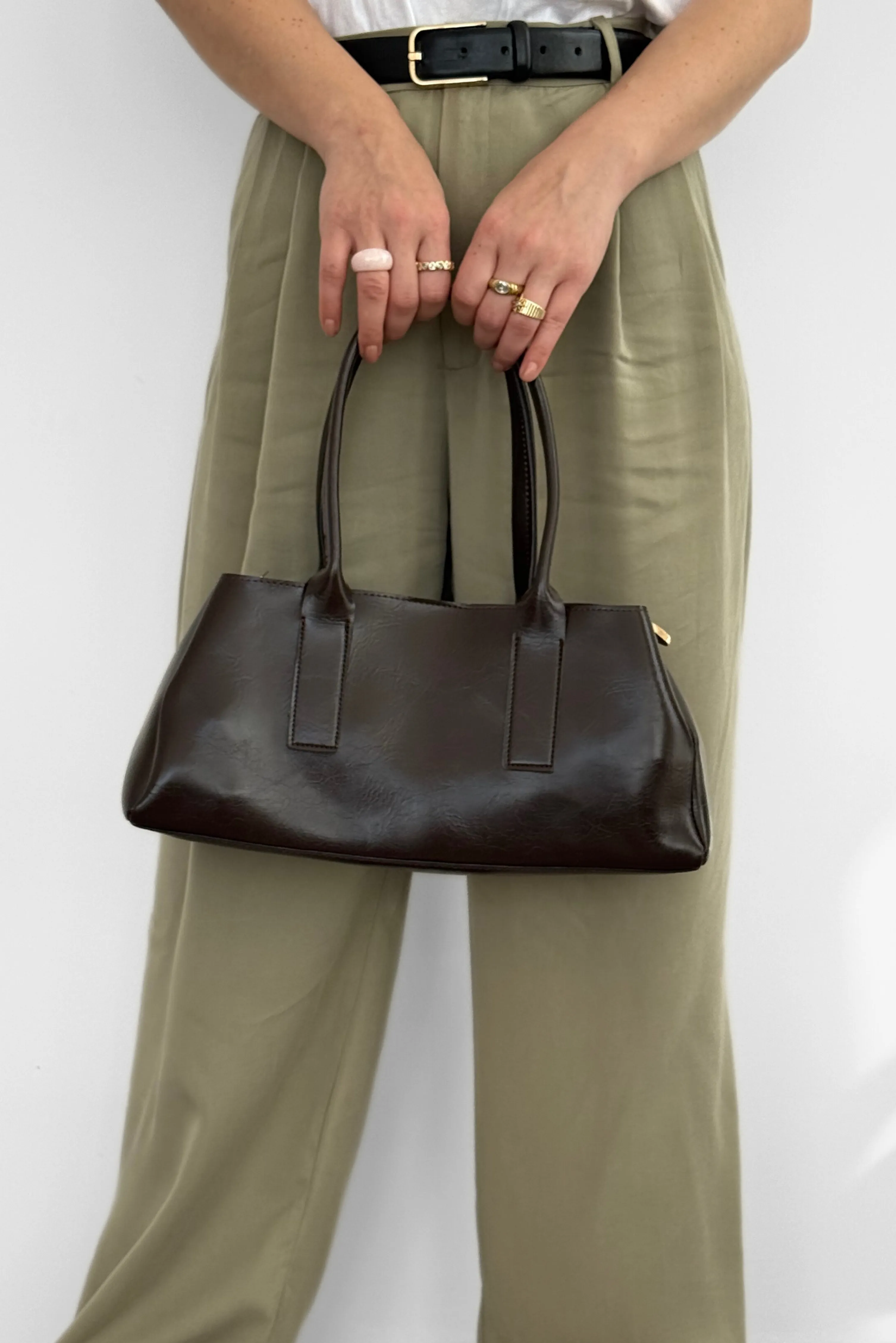 Viona Parlak Suni Deri Omuz ve El Çantası - kahverengi