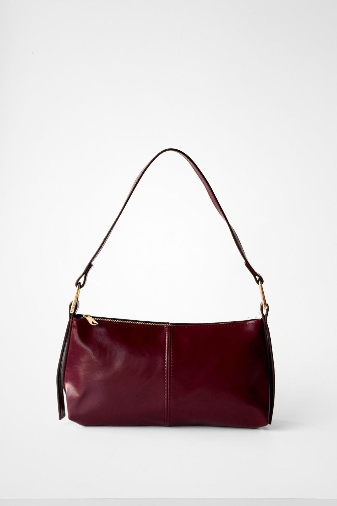 Mini Cushy Parlak Suni Deri Baget Omuz Çantası - bordo