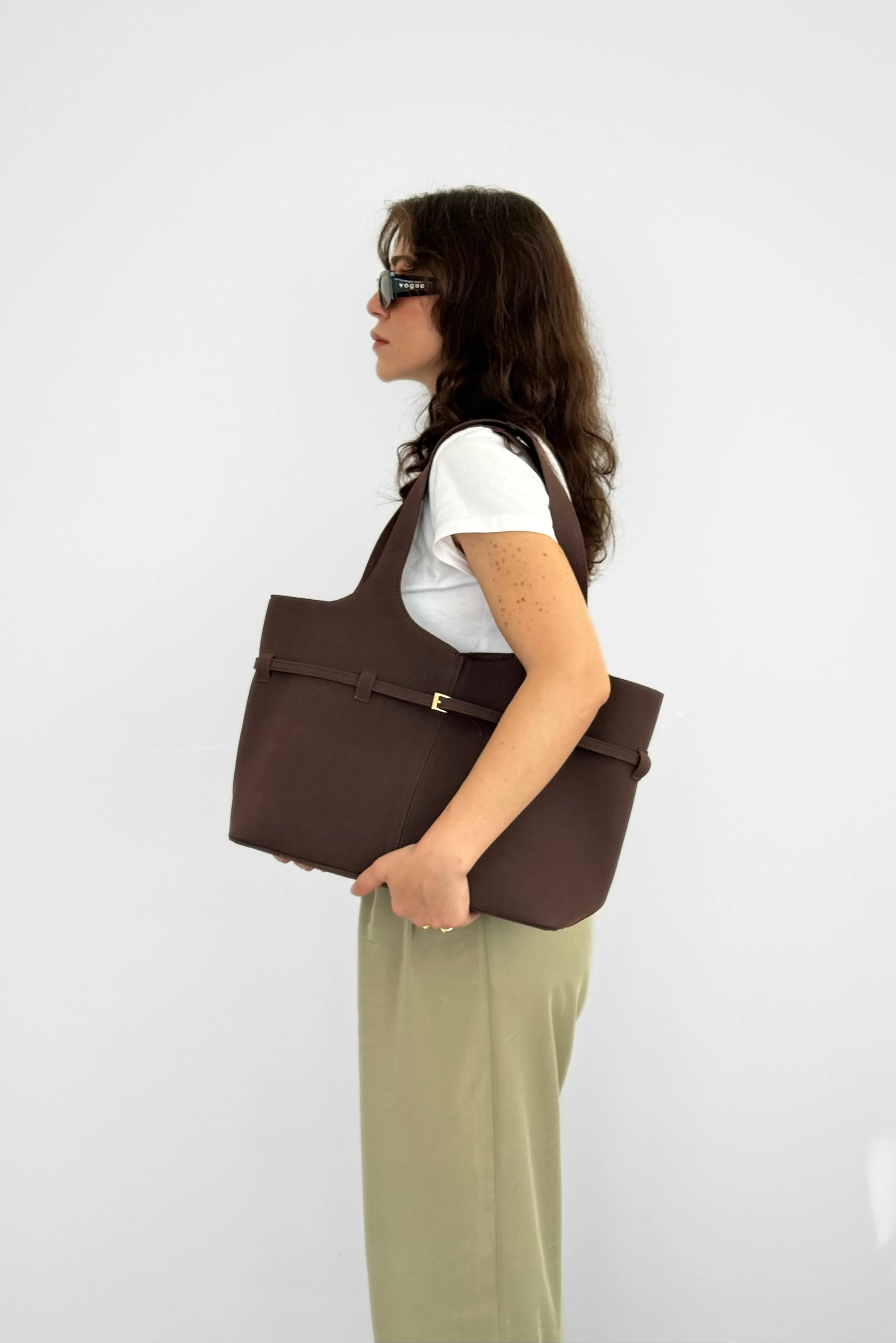 Süet Moka Yavrulu Omuz Çantası  - kahverengi