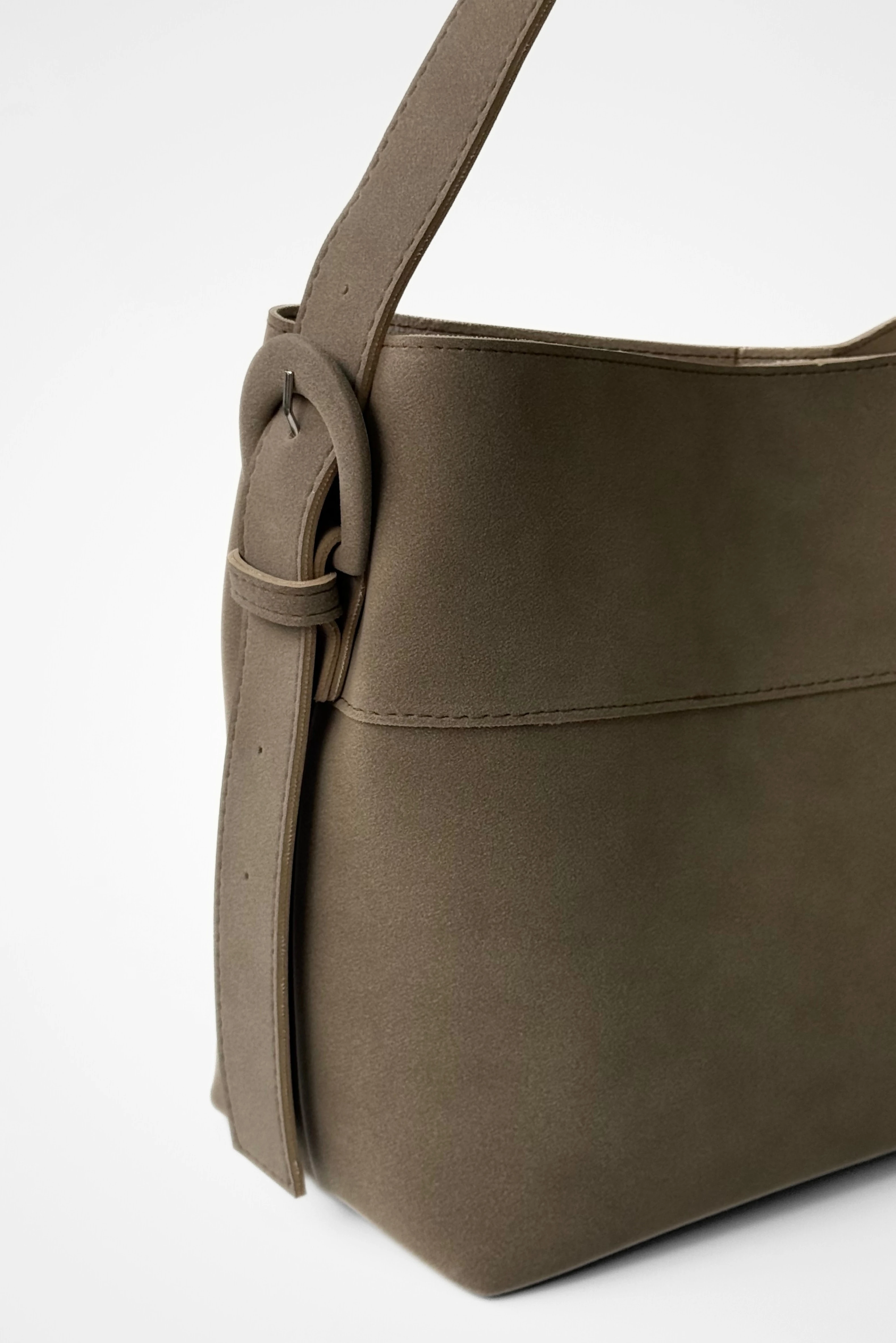 Tera Süet Kemer Detaylı Ayarlanabilir Askılı Shopper Çanta - koyu vizon