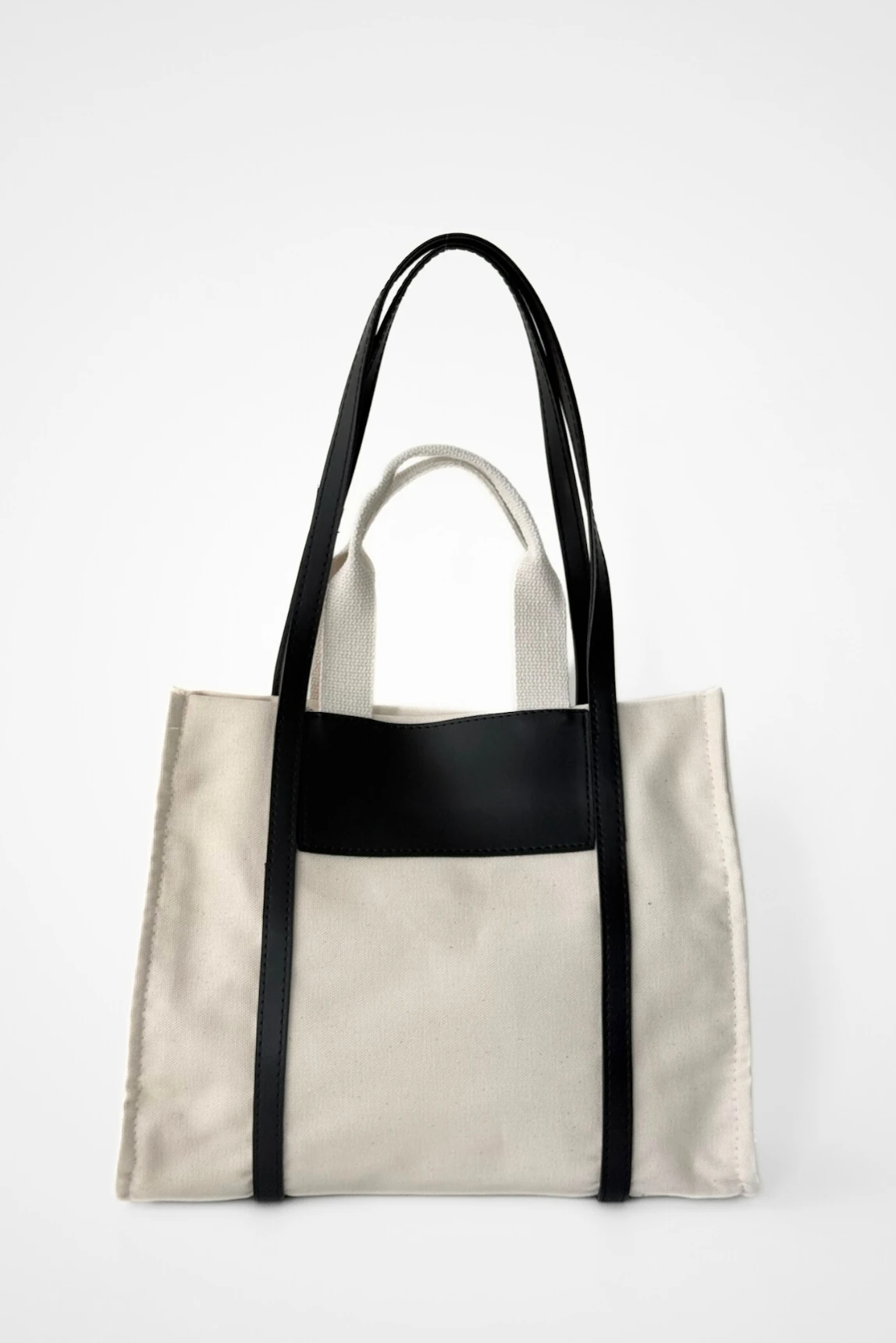 Dailin Deri Detaylı Kanvas El ve Omuz Çantası