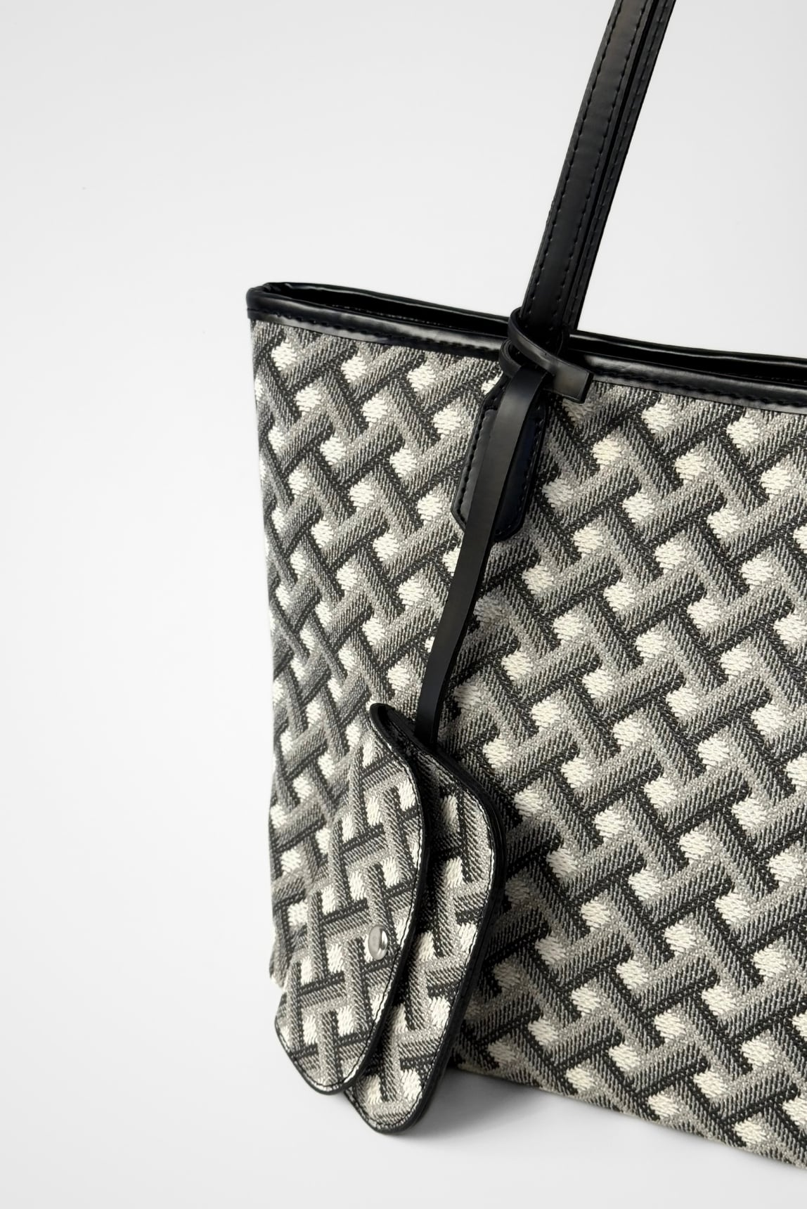 Desenli Shopper Tote Çanta - gri