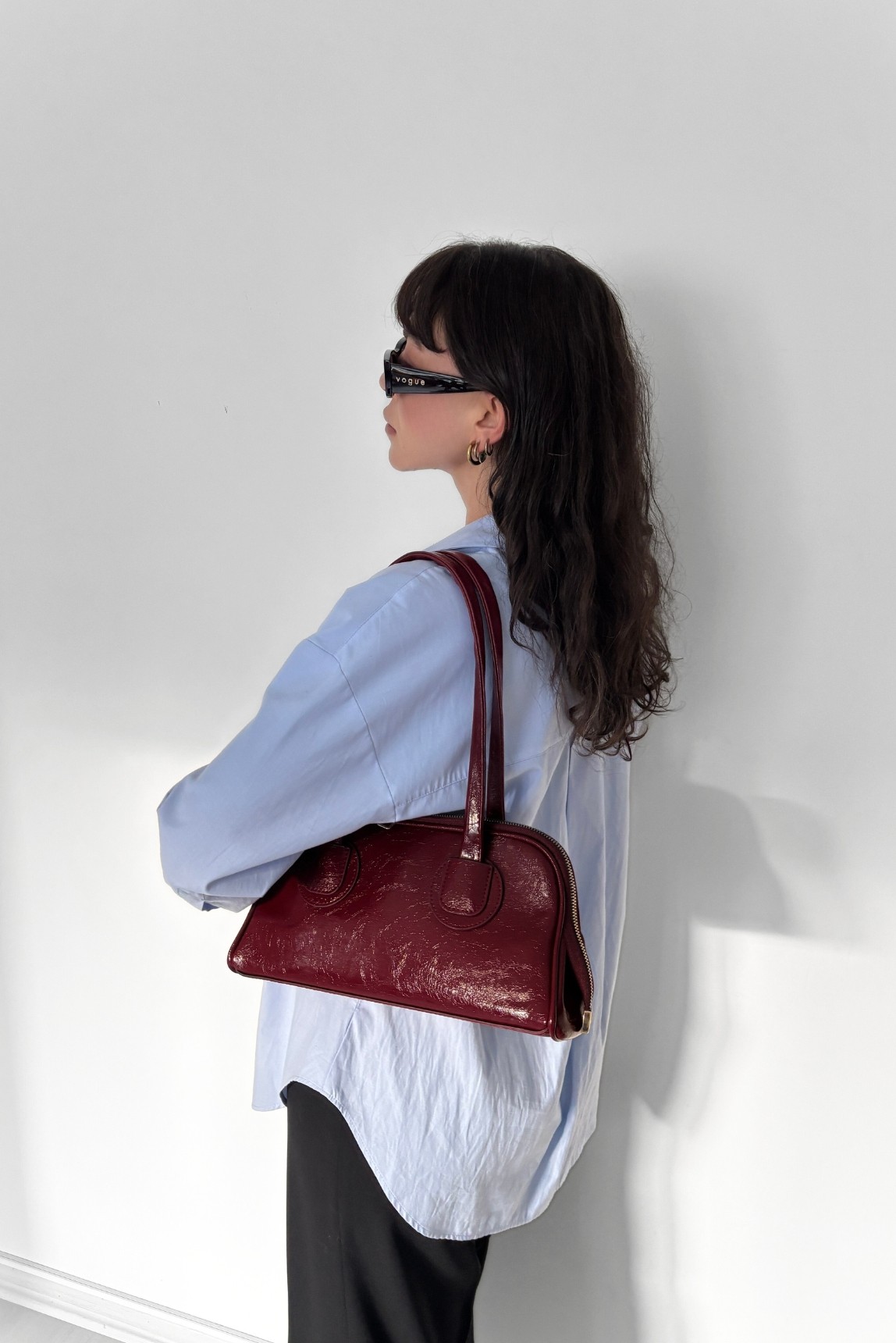 Amelie Vintage Model Omuz Çantası - bordo