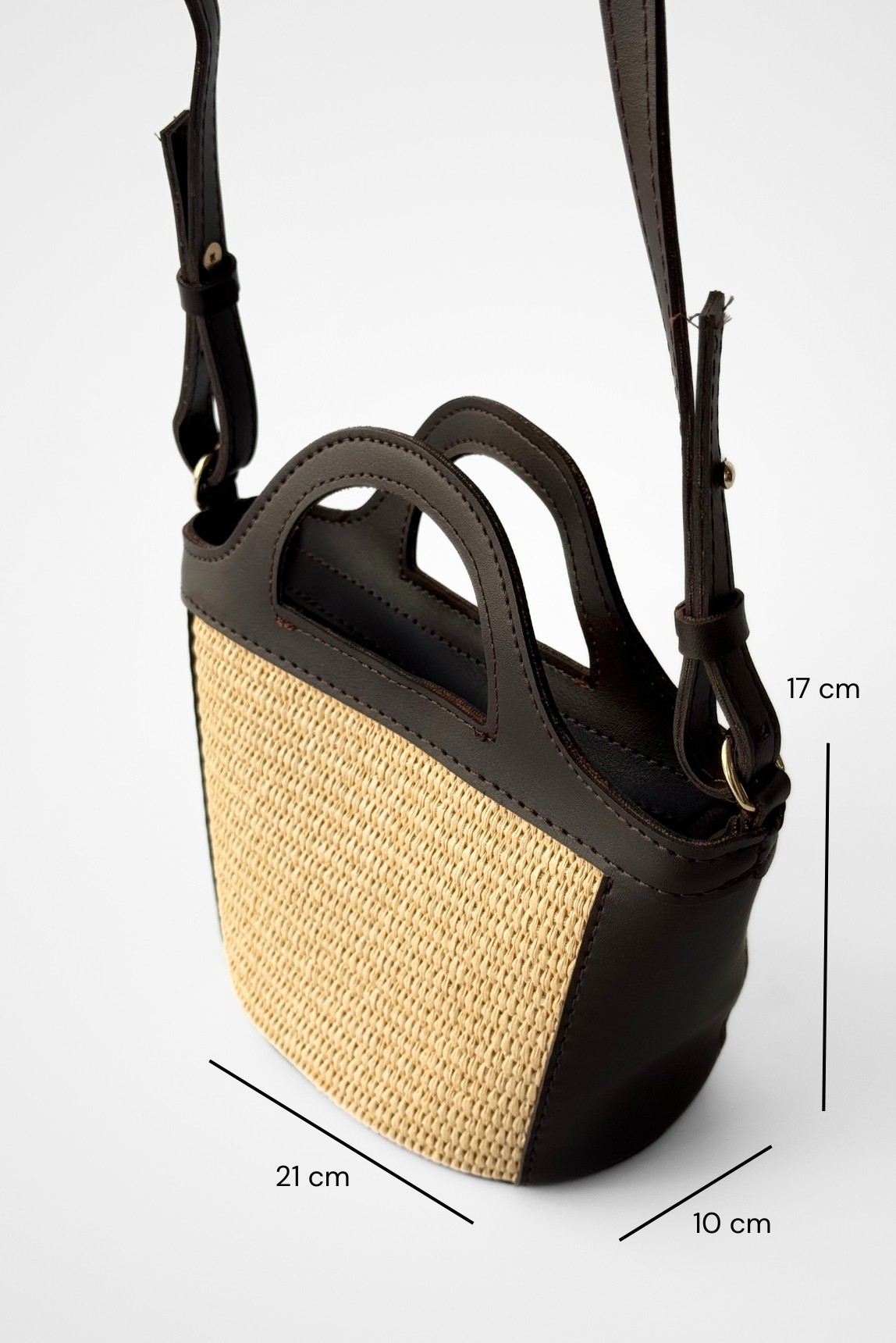 Willow Suni Deri Detaylı Çapraz Kullanımlı Mini Hasır El ve Omuz Çantası