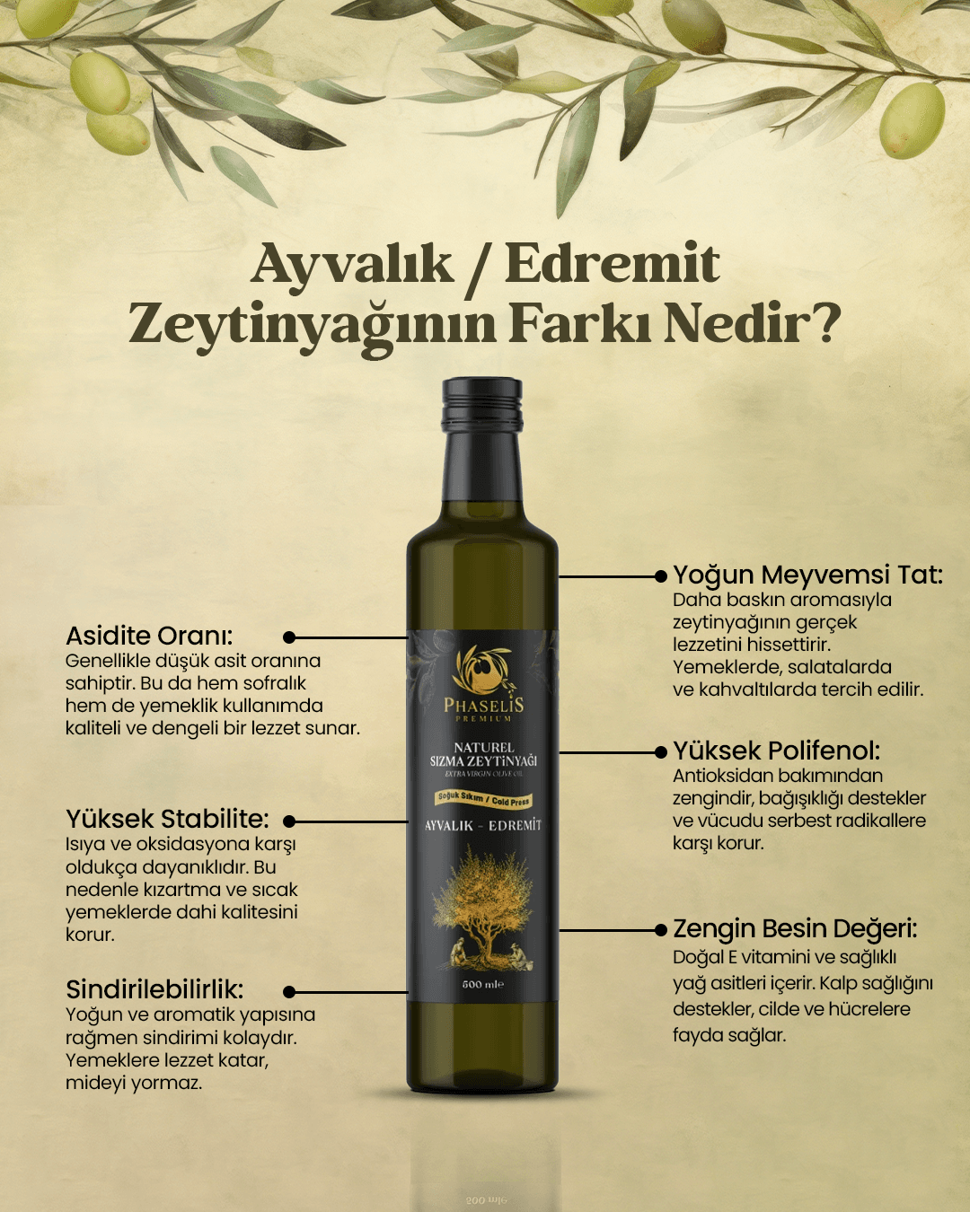 Premium Ayvalık Edremit Soğuk Sıkım Zeytinyağı