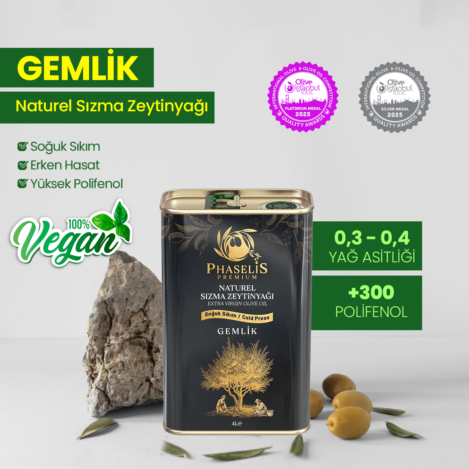 Premium Gemlik Cold Pressed Olive Oil - 4L