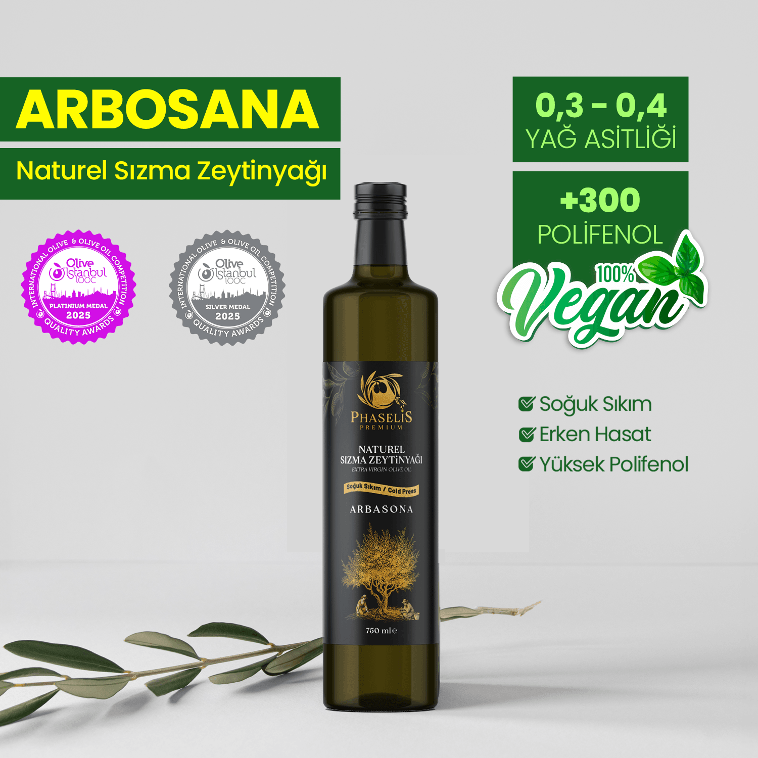 Premium Arbosana Cold Pressed Olive Oil - 750 mL