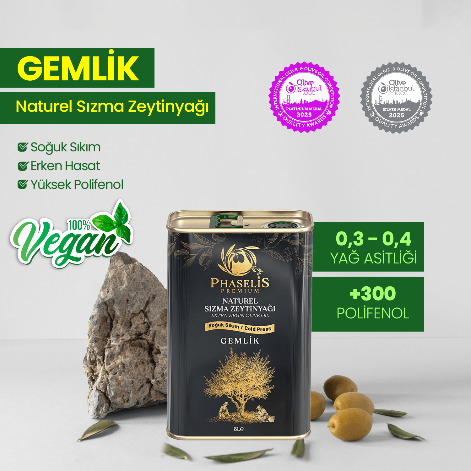 Premium Gemlik Cold Pressed Olive Oil - 3L