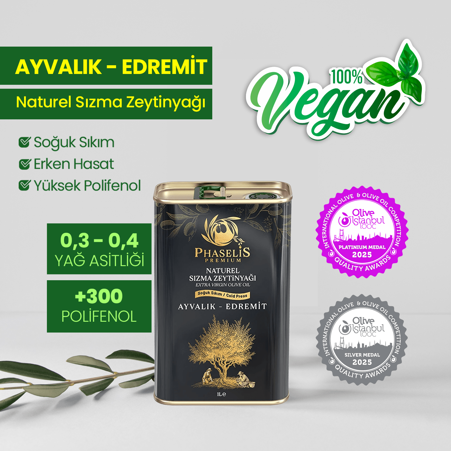 Premium Ayvalık Edremit Cold Pressed Olive Oil - 1L