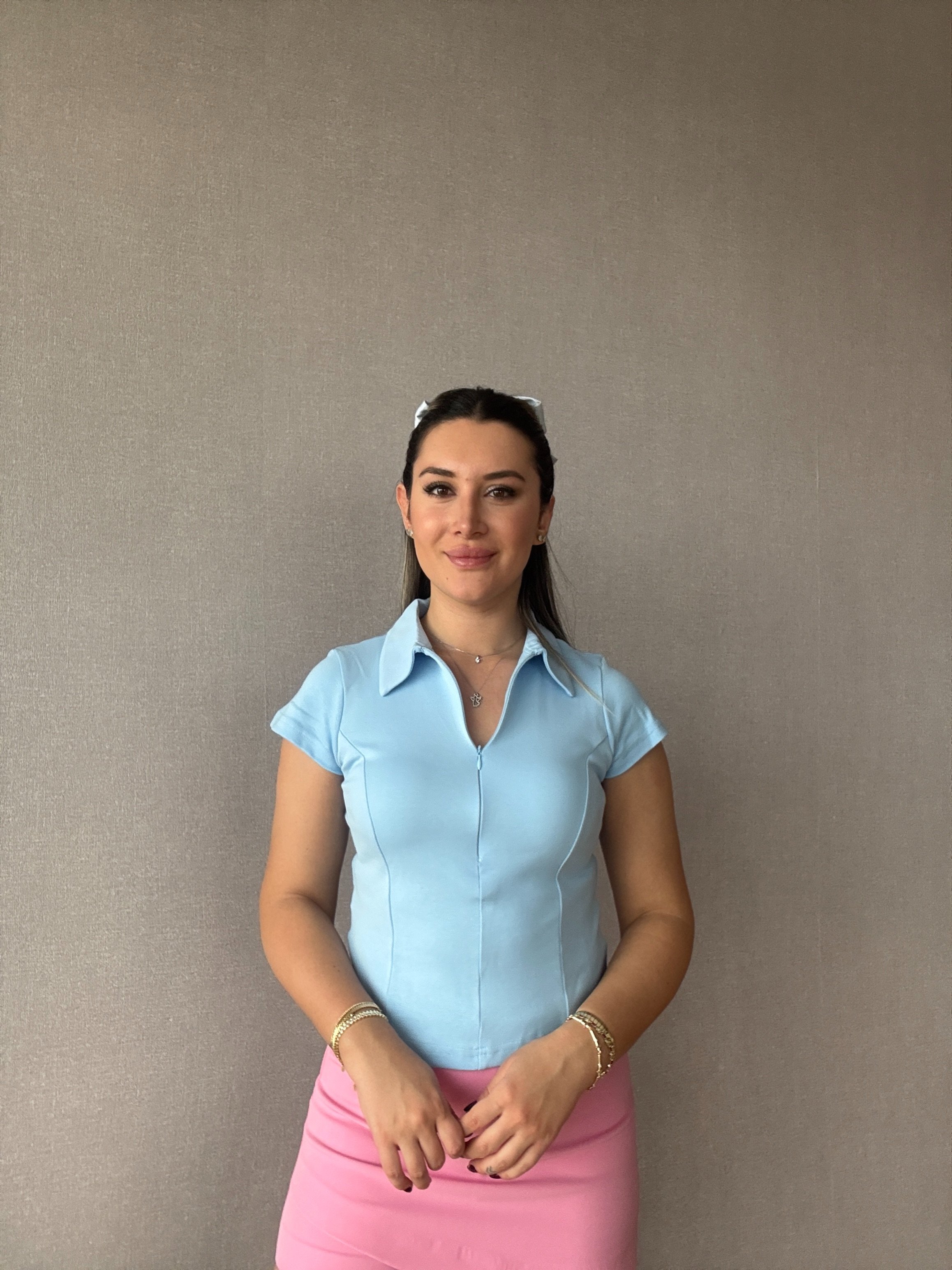 Polo Yaka Fermuarlı Tişört - Mavi