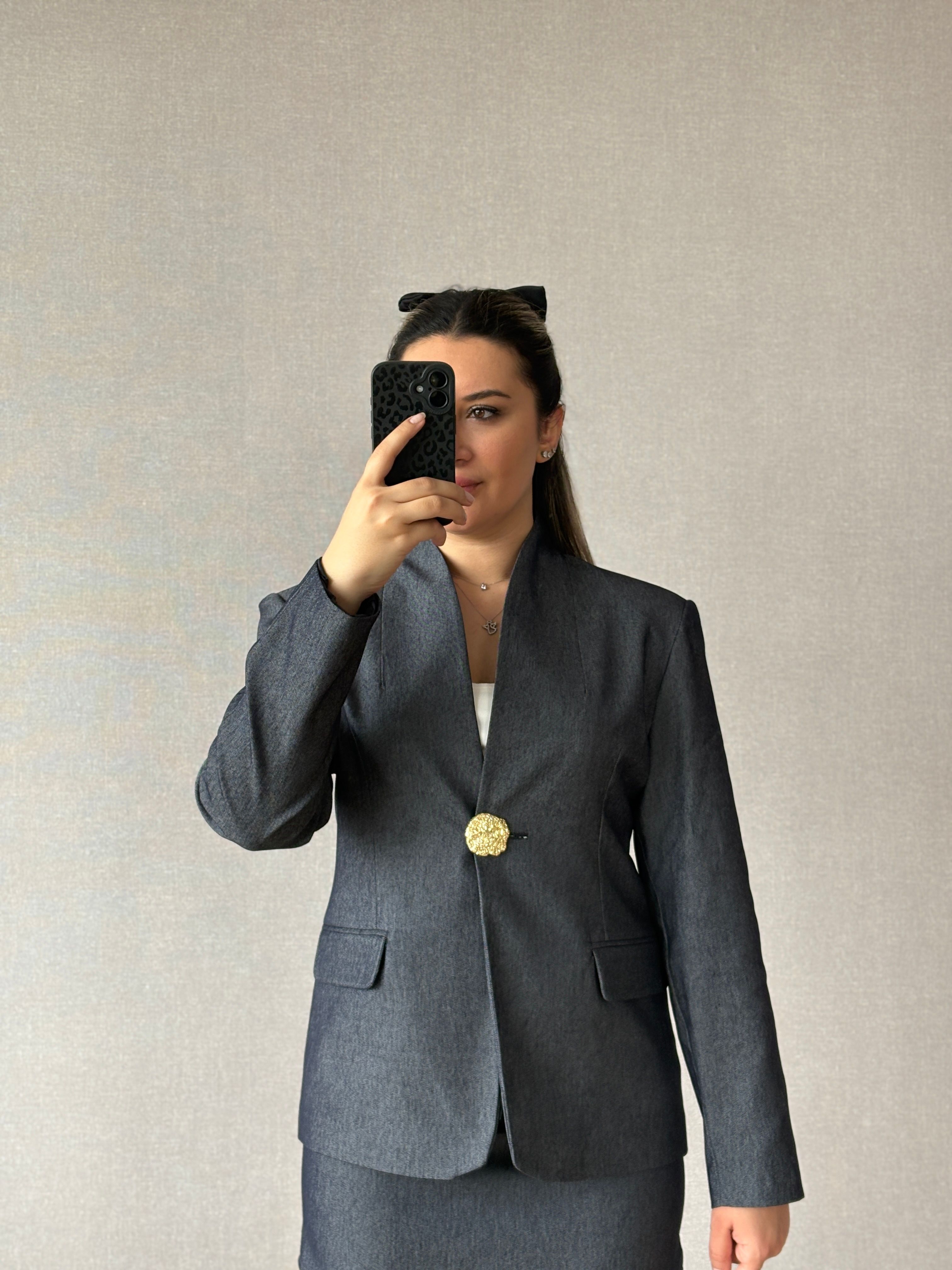 Gold Düğme Detaylı Kazan Ceket