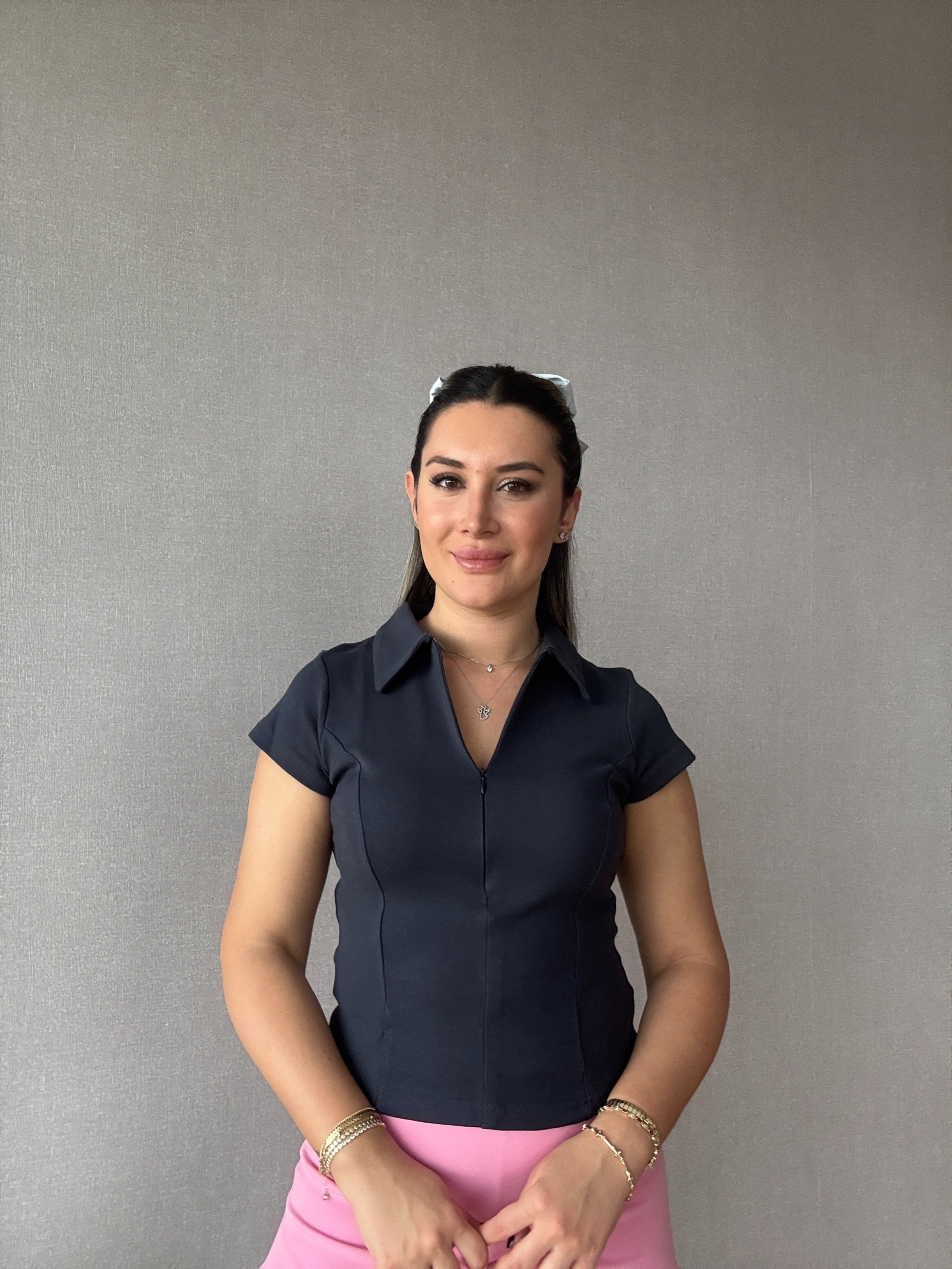 Polo Yaka Fermuarlı Tişört - Antrasit