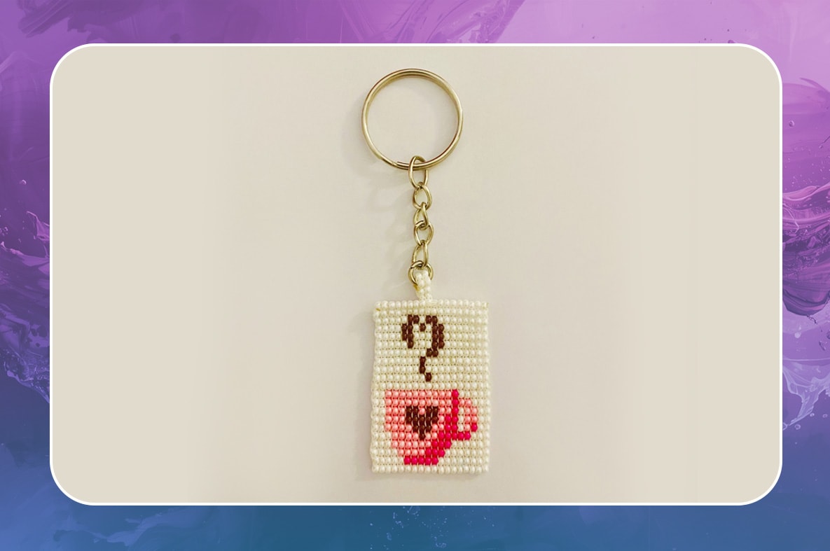 Pink Love | Kahve Temalı Boncuk Etamin Anahtarlık