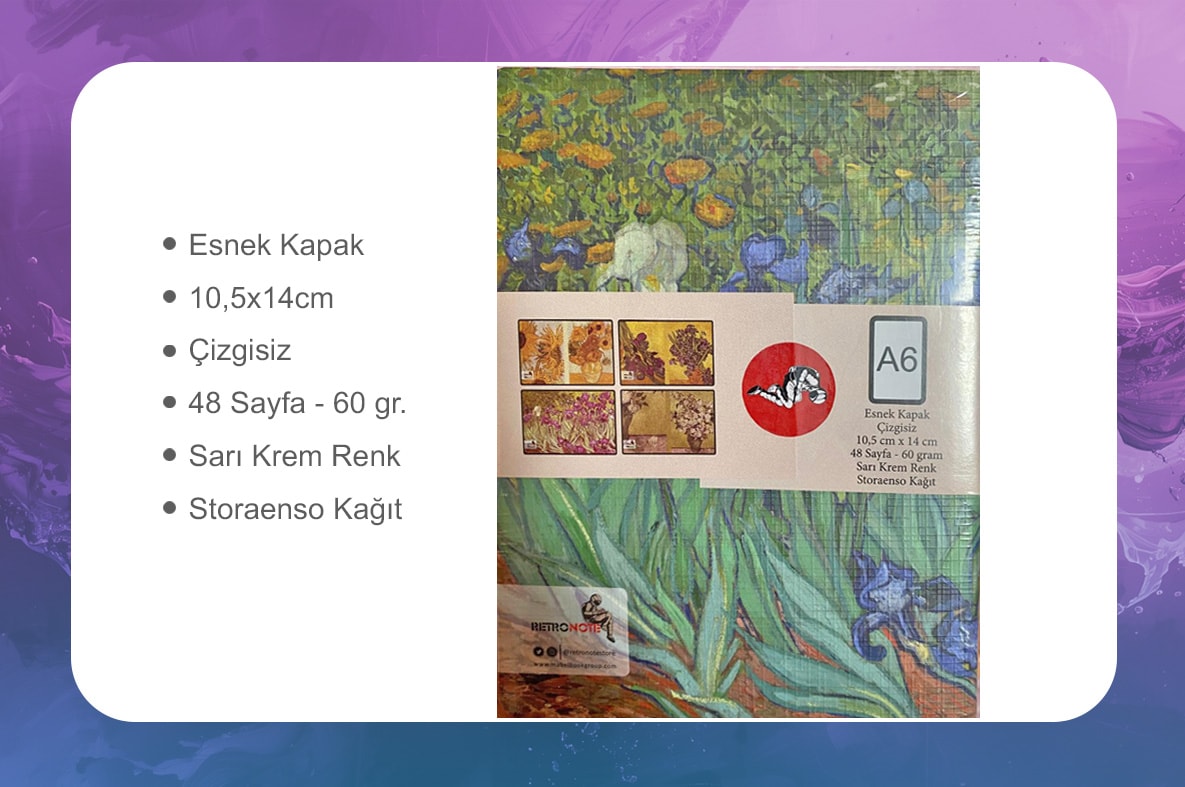 Flowers Series - A6 / Van Gogh Dörtlü Defter Seti