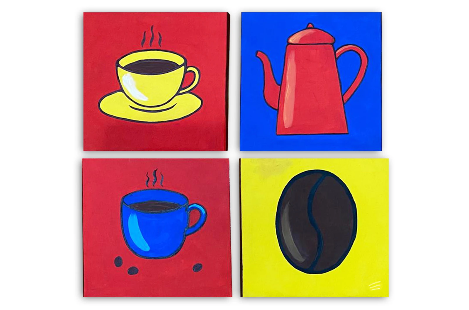 Set de 4 Pinturas Acrílicas “La Pausa del Café de los Colores”