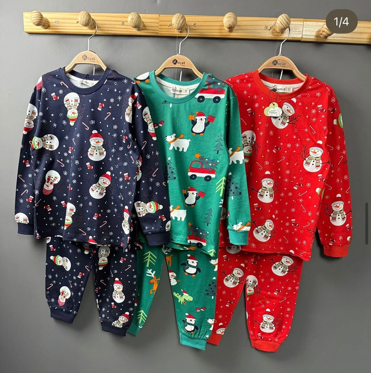 İSOB Lacivert Yeni Yıl Desenli %100 Pamuk Kız ve Erkek Çocuk Pijama Takımı 3-13 Yaş 42228-L
