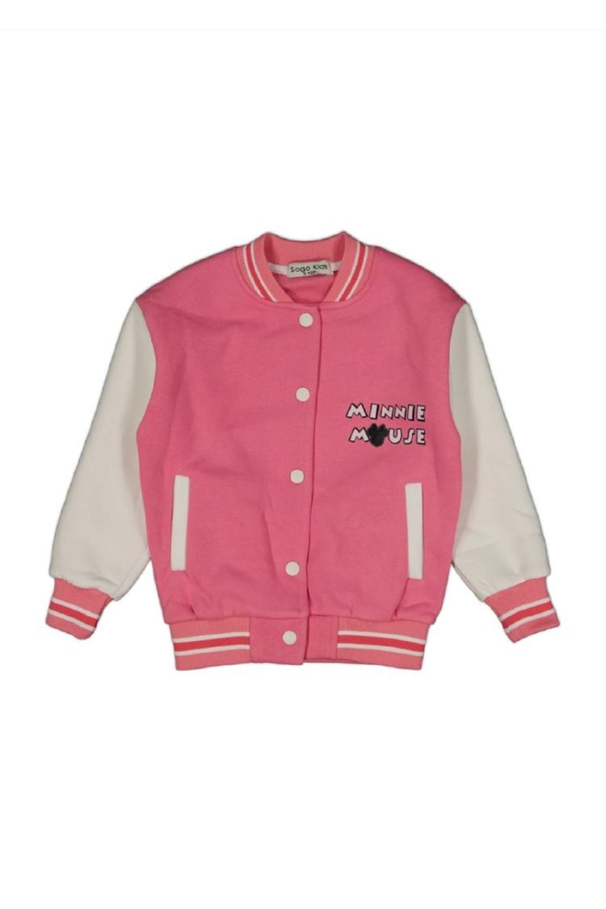 Sago Pembe 3İp Şardonlu Minnie Mause Baskılı Kız Çocuk Kolej Ceket 2165-P