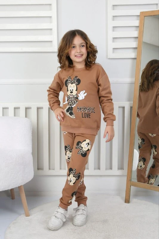 İSOB2İ M.Mause Desenli 2ip Şardonlu  %100 Pamuk Kız Çocuk Eşofman Takımı 3-8 Yaş 33103