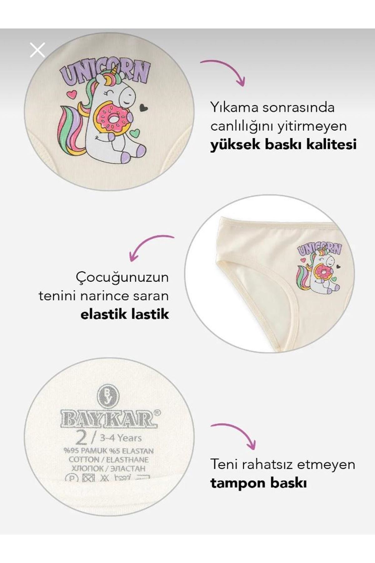 Baykar Karışık Desen 3lü Kız Çocuk Slip Seti 5690