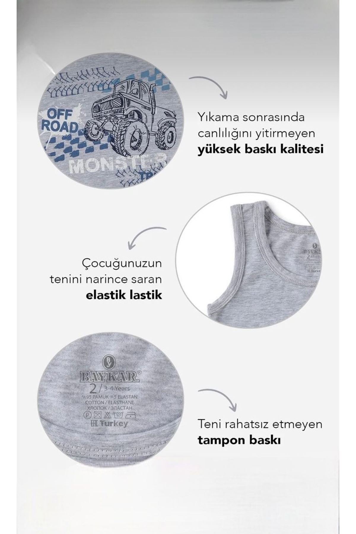 Baykar Geniş Askılı Karışık Desen 3lü Erkek Çocuk Atlet Seti 2378