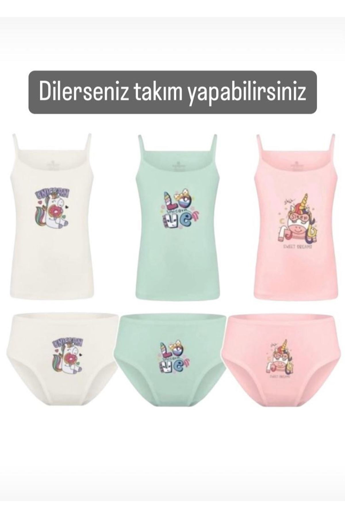 Baykar İp Askılı Karışık Desen 3lü Kız Çocuk Atlet Seti 4690