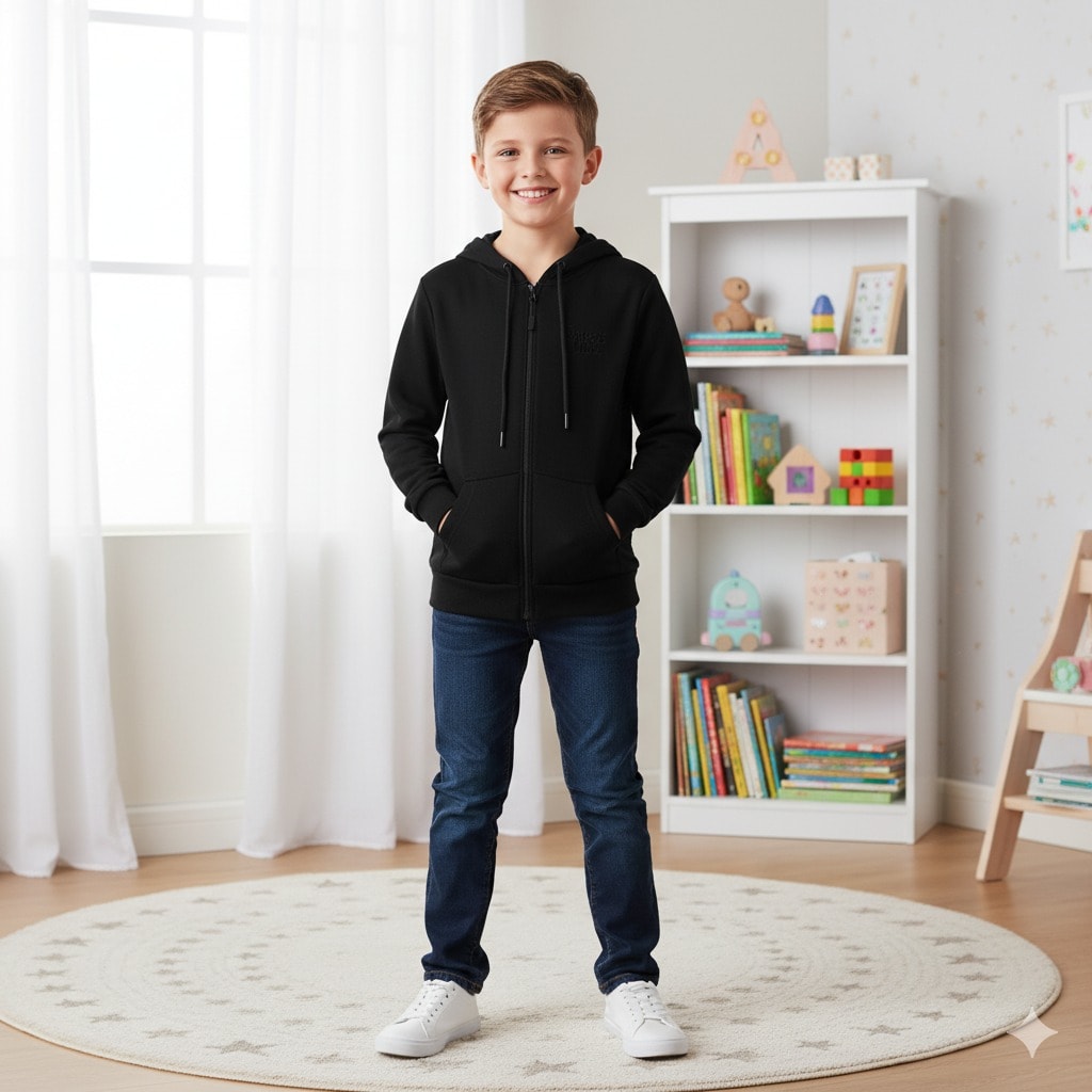 YUKOKC 3İp Şardonlu Erkek Çocuk Kapşonlu Sweat Ceket 5151 - SİYAH