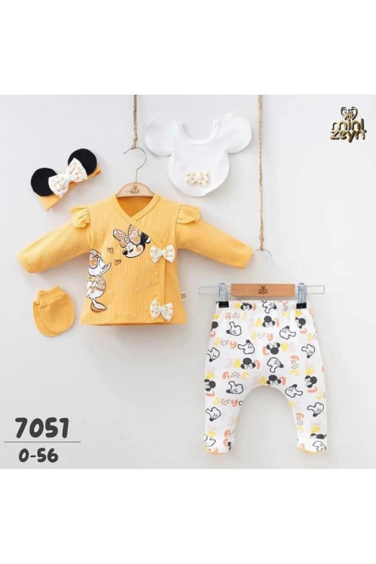 Daisy Minnie Mause Desenli %100 Pamuk 5 Parça Hastane Çıkışı Seti Sarı 7051-S