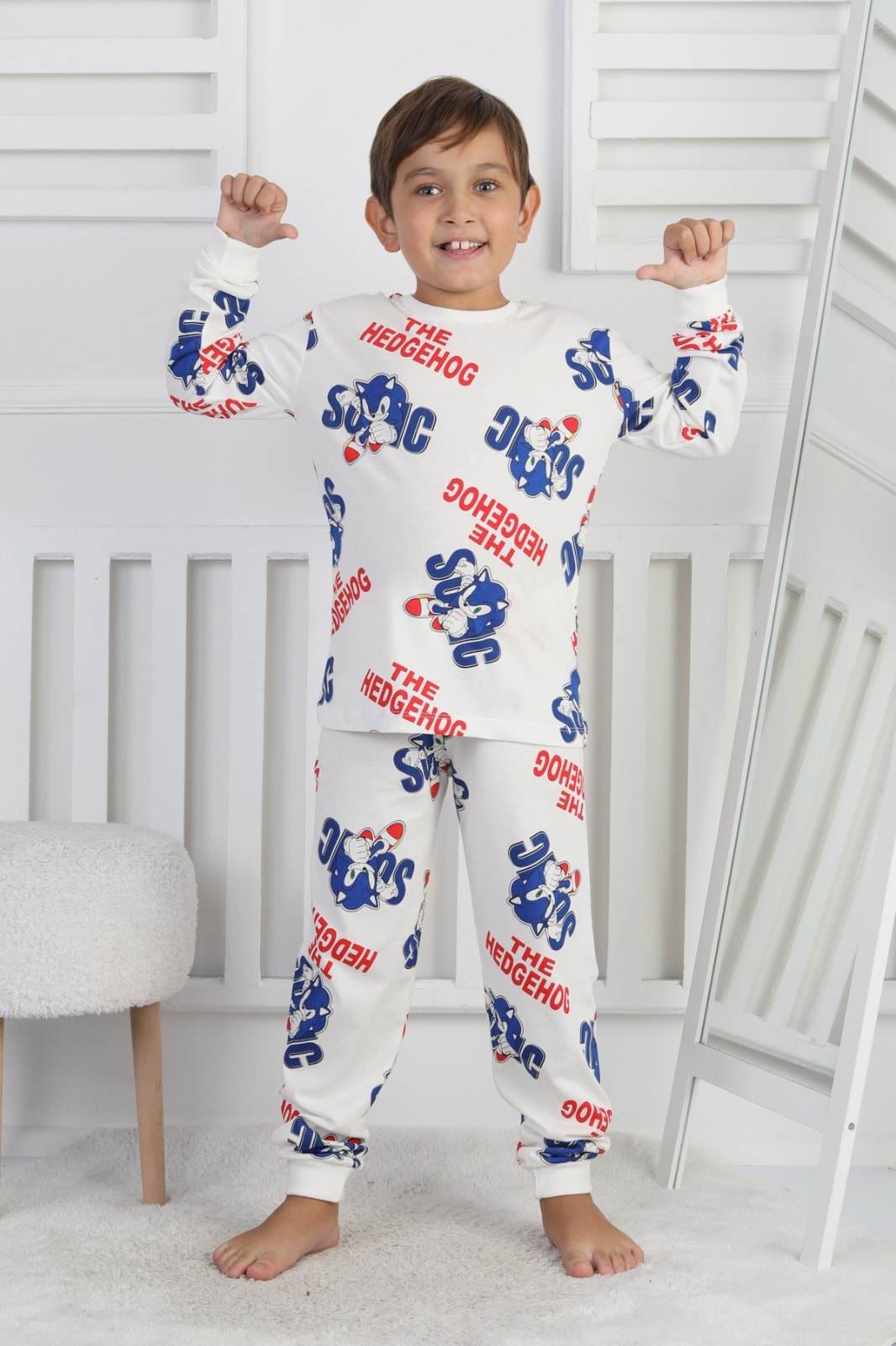 İSOB Sonic Desenli %100 Pamuk Erkek Çocuk Pijama Takımı 3-13 Yaş 51323-51508